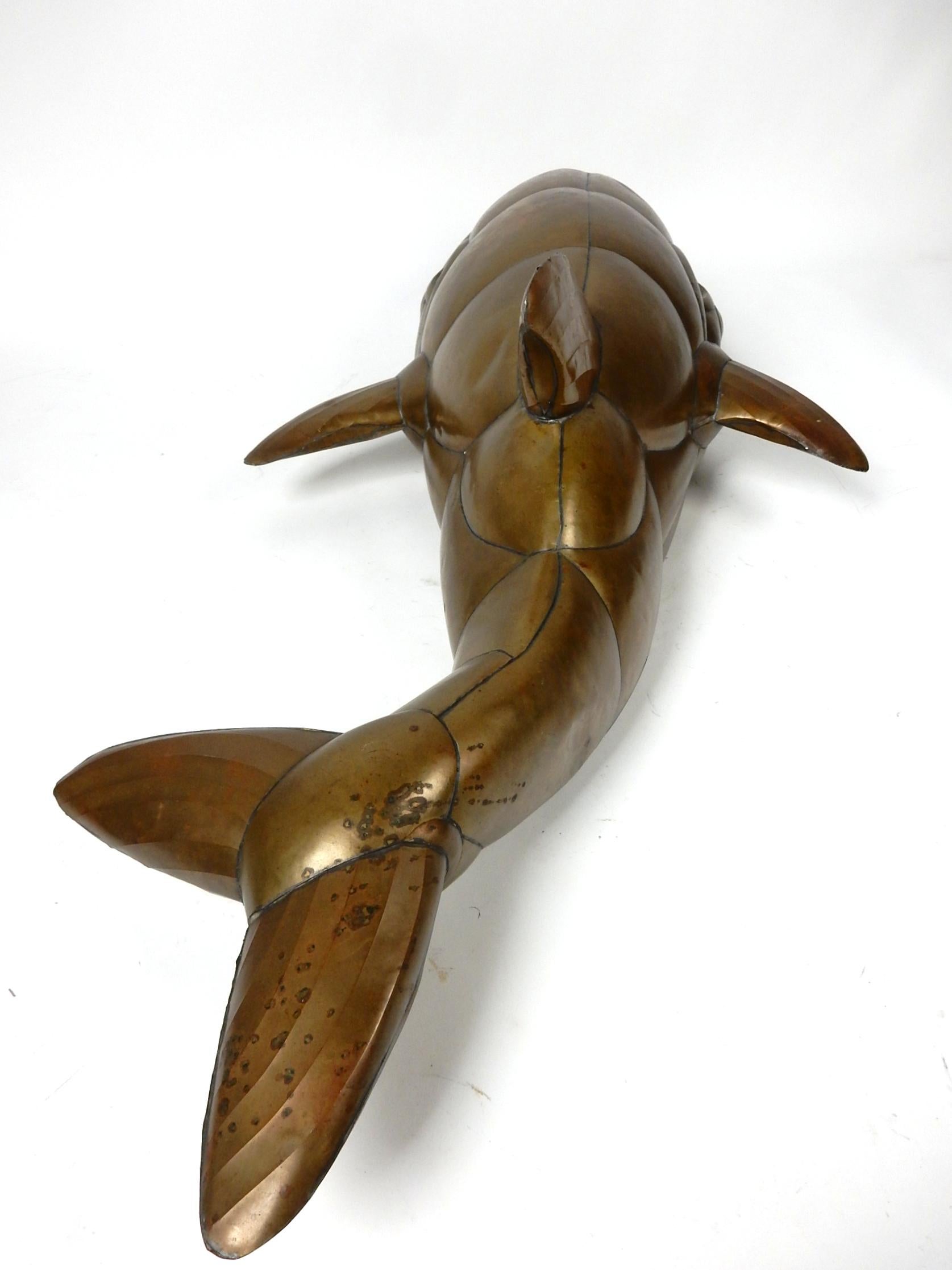 Hand-Crafted Mid-Century Sergio Bustamante Brass & Copper Whale Sculpture