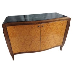 Mid Century Serpentine Burled Olive Wood Marble Top Credenza Made in Italy