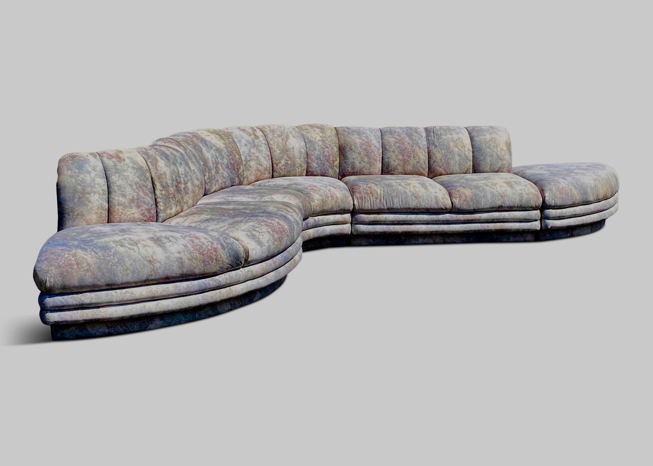 Mid-Century Modern Mid-Century Serpentine Channel Back Sofa with Ottoman in the Style of Baughman