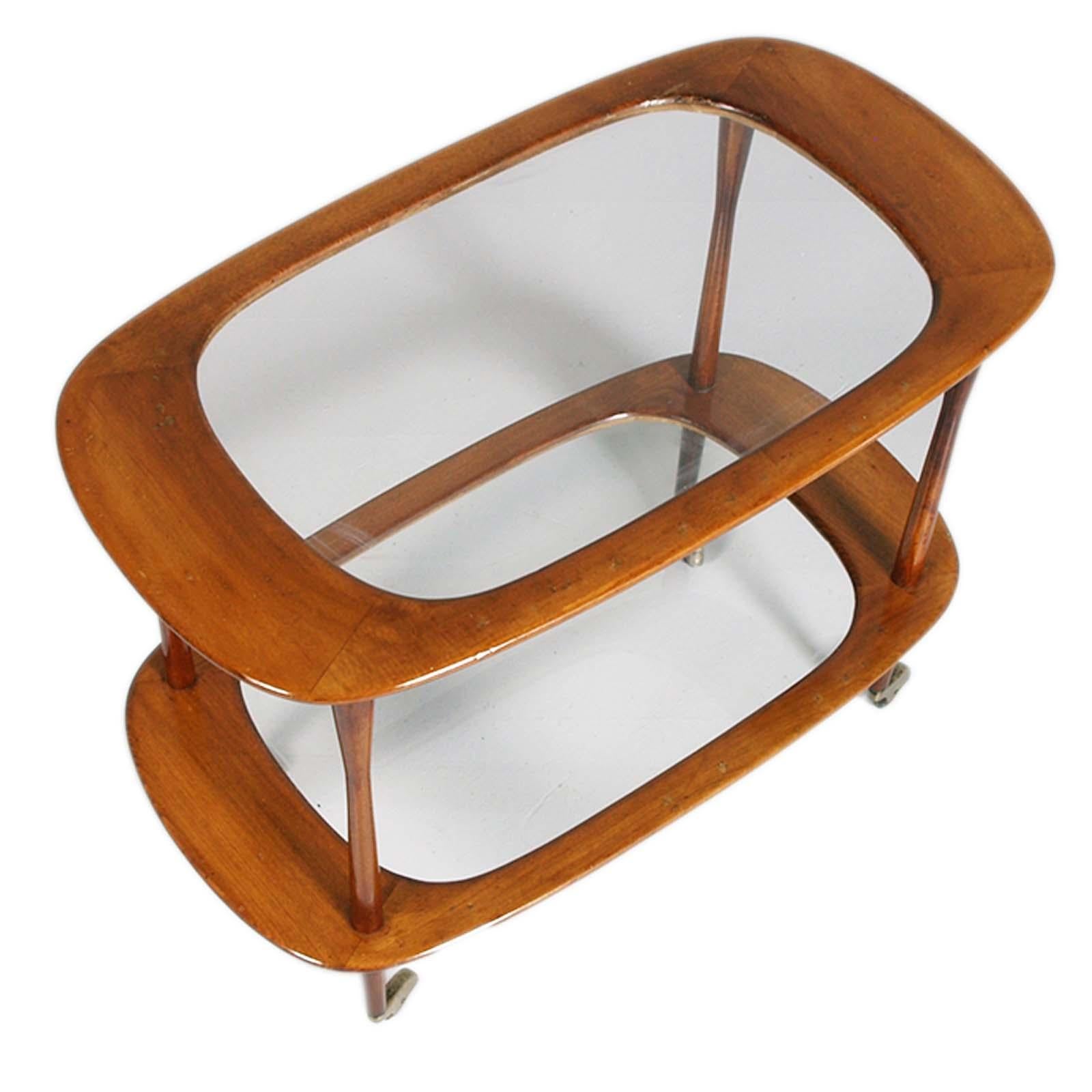 Mid-Century Modern Mid Century Bar Cart by Cesare Lacca for Cassina, in Teack whis two Cristal Tops For Sale
