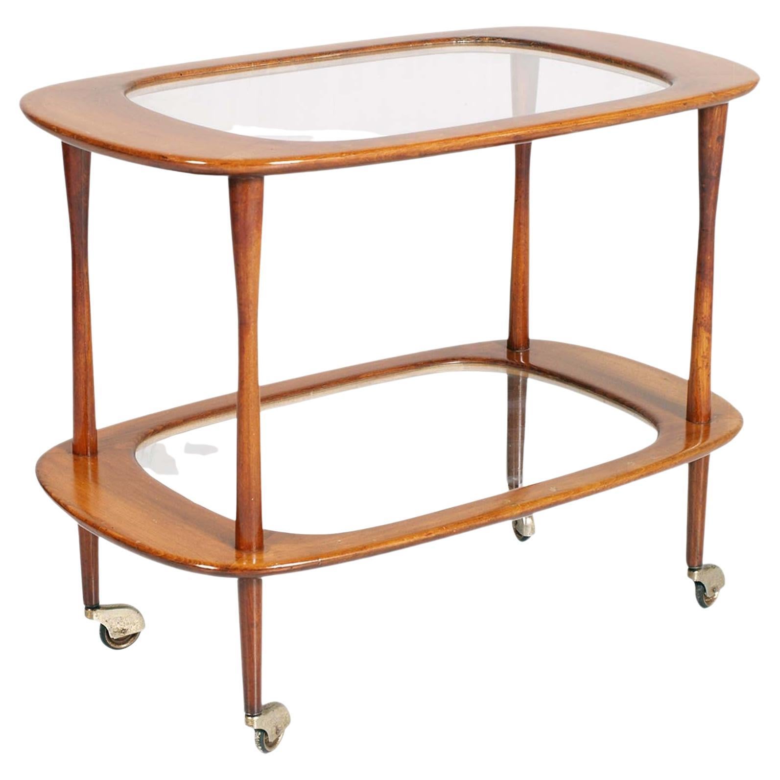 Mid Century Bar Cart by Cesare Lacca for Cassina, in Teack whis two Cristal Tops