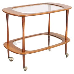 Used Mid Century Bar Cart by Cesare Lacca for Cassina, in Teack whis two Cristal Tops