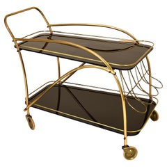 Mid-Century Serving Cart Style Cesare Lacca Italy 1950 Black Glass Brass