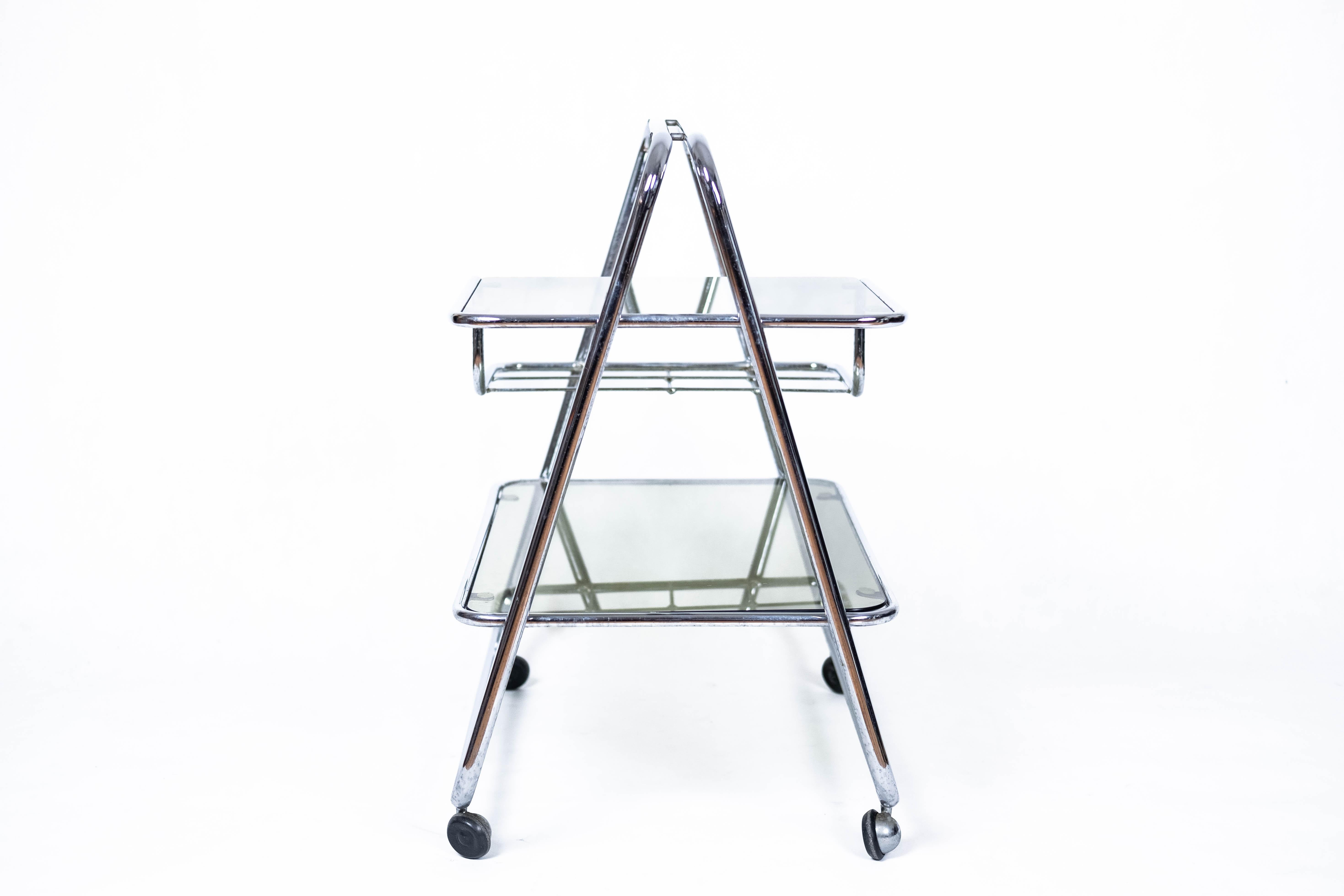 Mid-Century Serving Table, Glass and Chrome (Space-Age, Vintage, 1970) For Sale 3