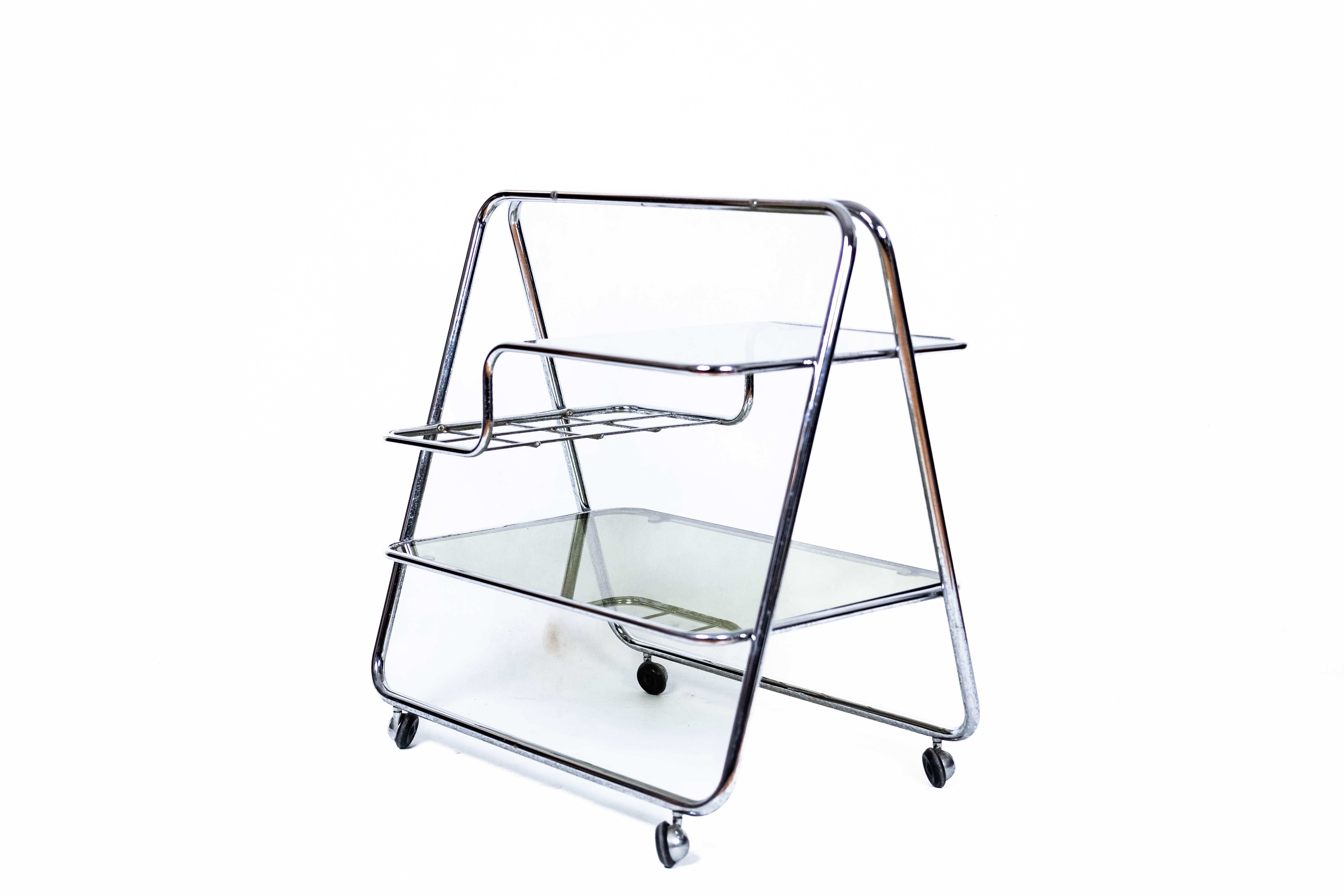 Mid-Century Serving Table, Glass and Chrome (Space-Age, Vintage, 1970) For Sale 5