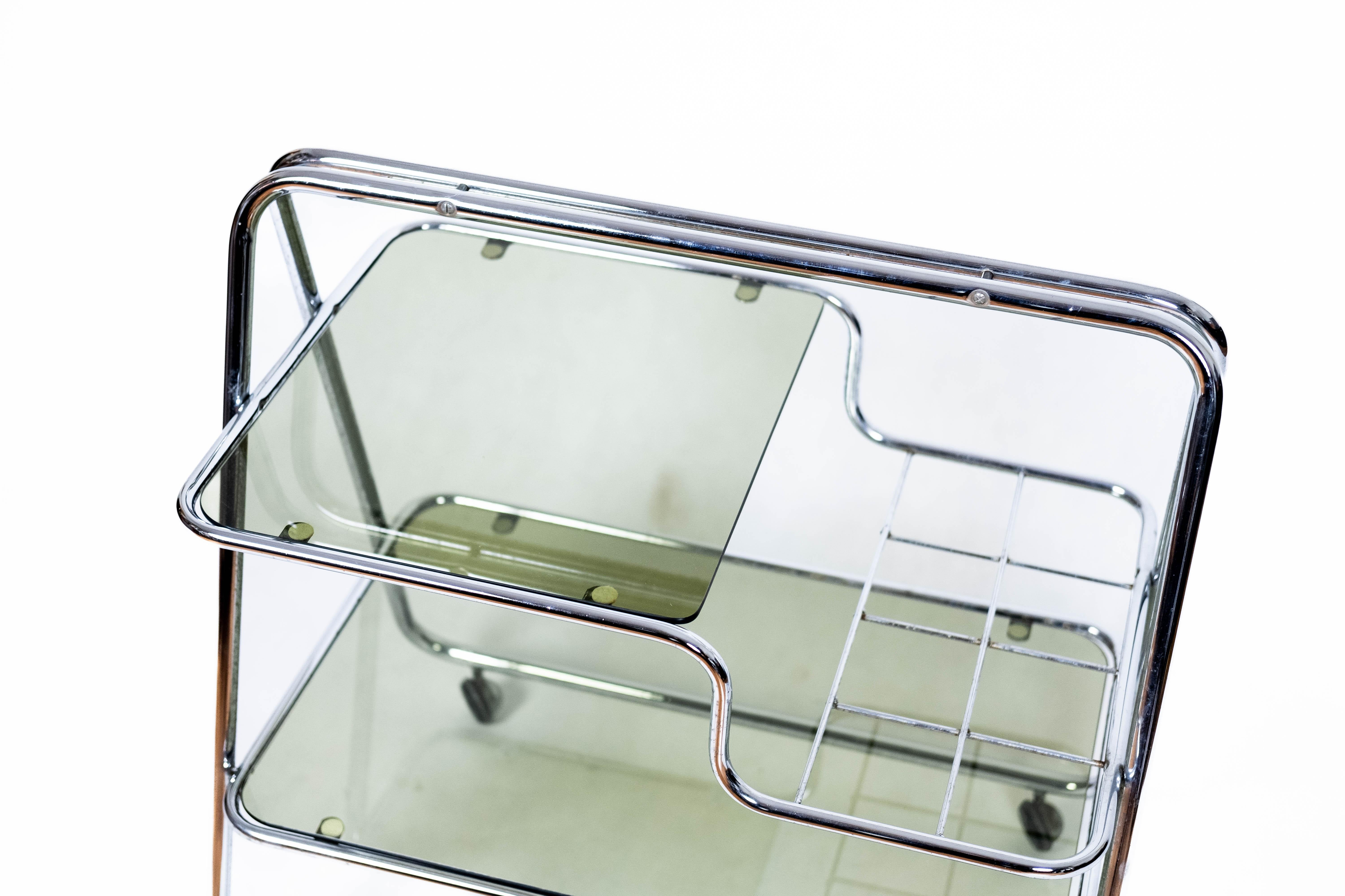 European Mid-Century Serving Table, Glass and Chrome (Space-Age, Vintage, 1970) For Sale