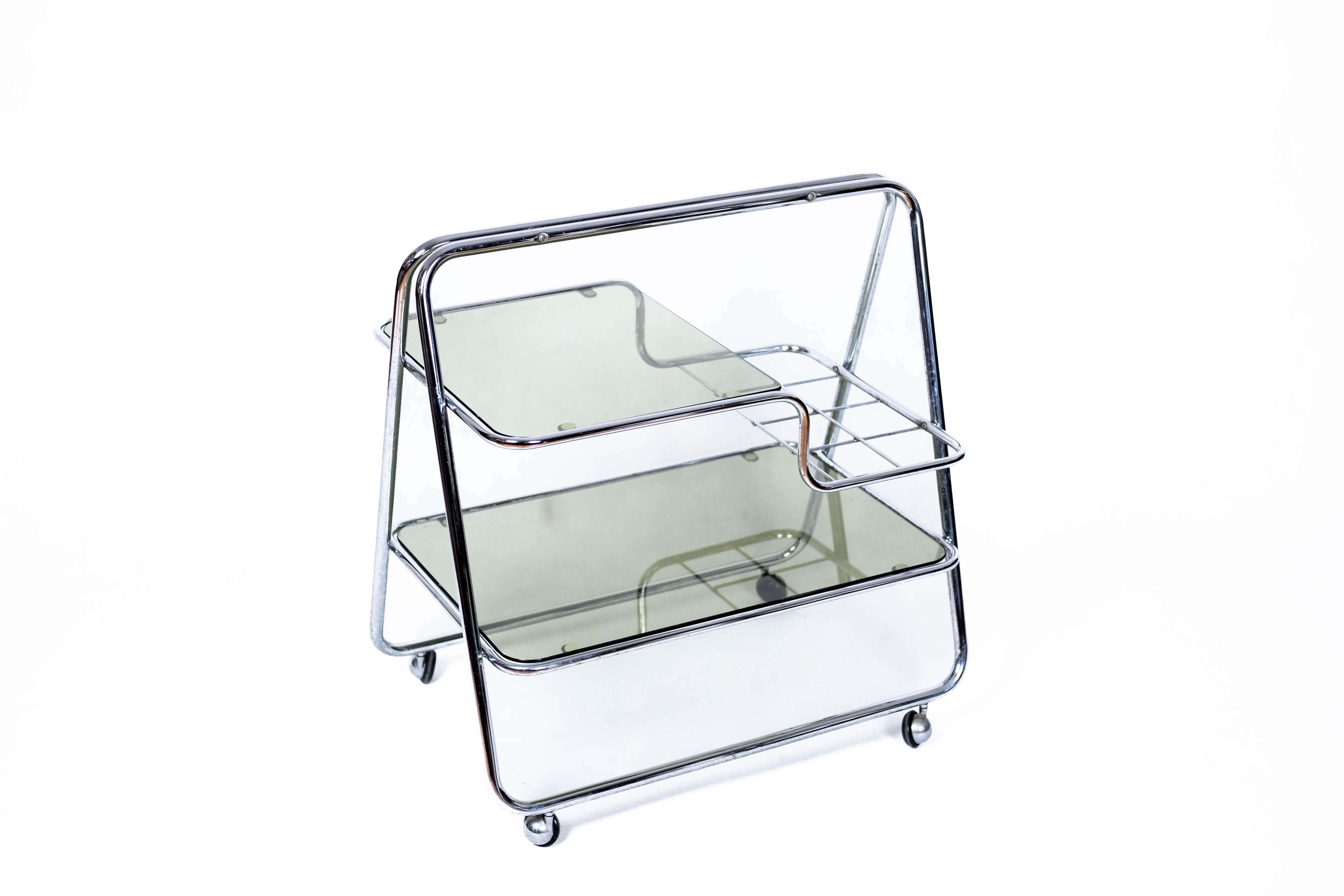 20th Century Mid-Century Serving Table, Glass and Chrome (Space-Age, Vintage, 1970) For Sale
