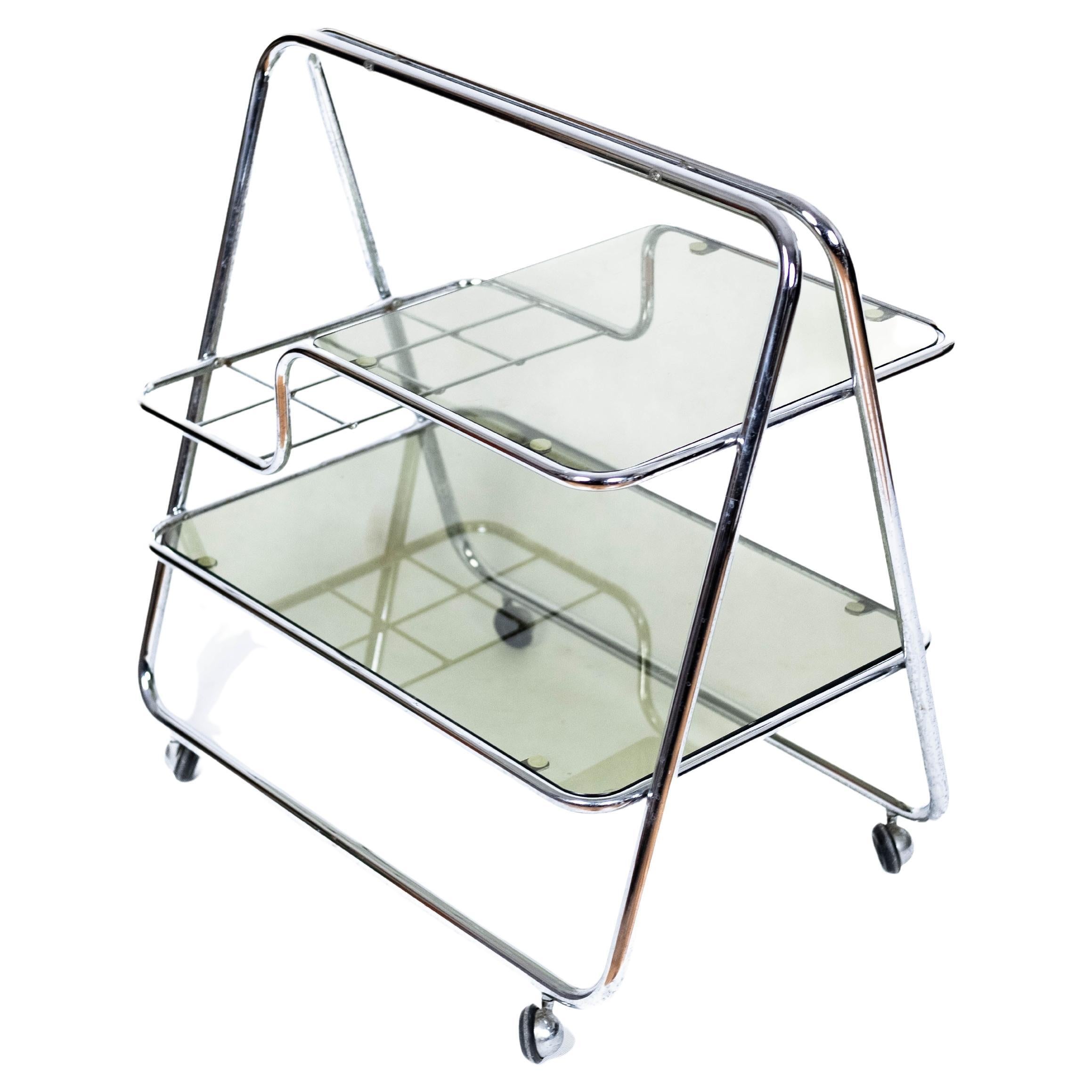 Mid-Century Serving Table, Glass and Chrome (Space-Age, Vintage, 1970) For Sale