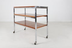 Mid-century serving trolley in teak wood and chrome steel frame, Belgium 1960s