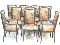 Mid-Century Set 10 Dining Chairs, Charcoal Gray Lacquer-Interior Crafts Mfg.