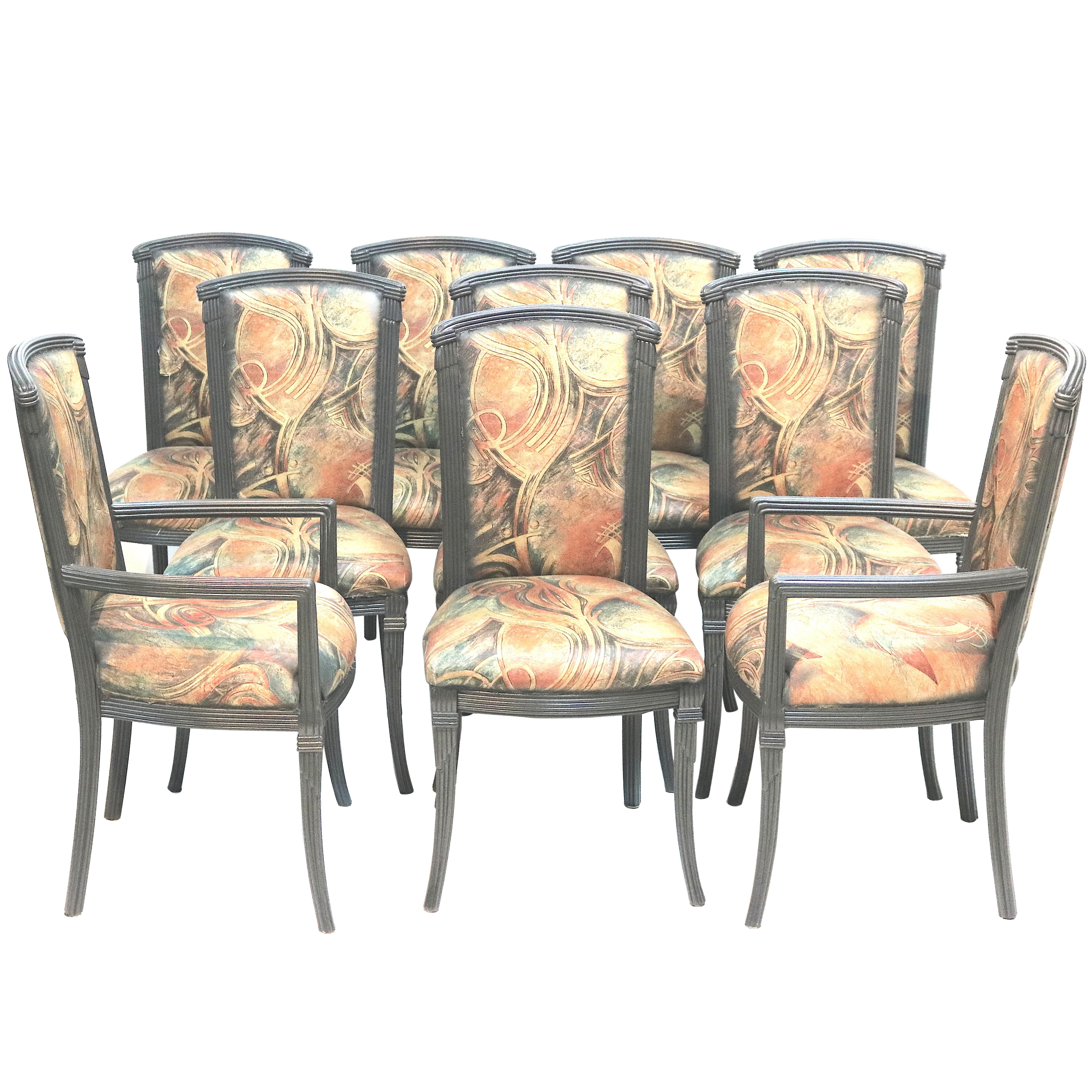 MidCentury Set 10 Dining Chairs, Charcoal Gray LacquerInterior Crafts