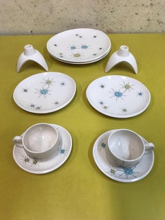 Midcentury Set of 5 Franciscan Starburst Dinnerware with Matching Candleholders