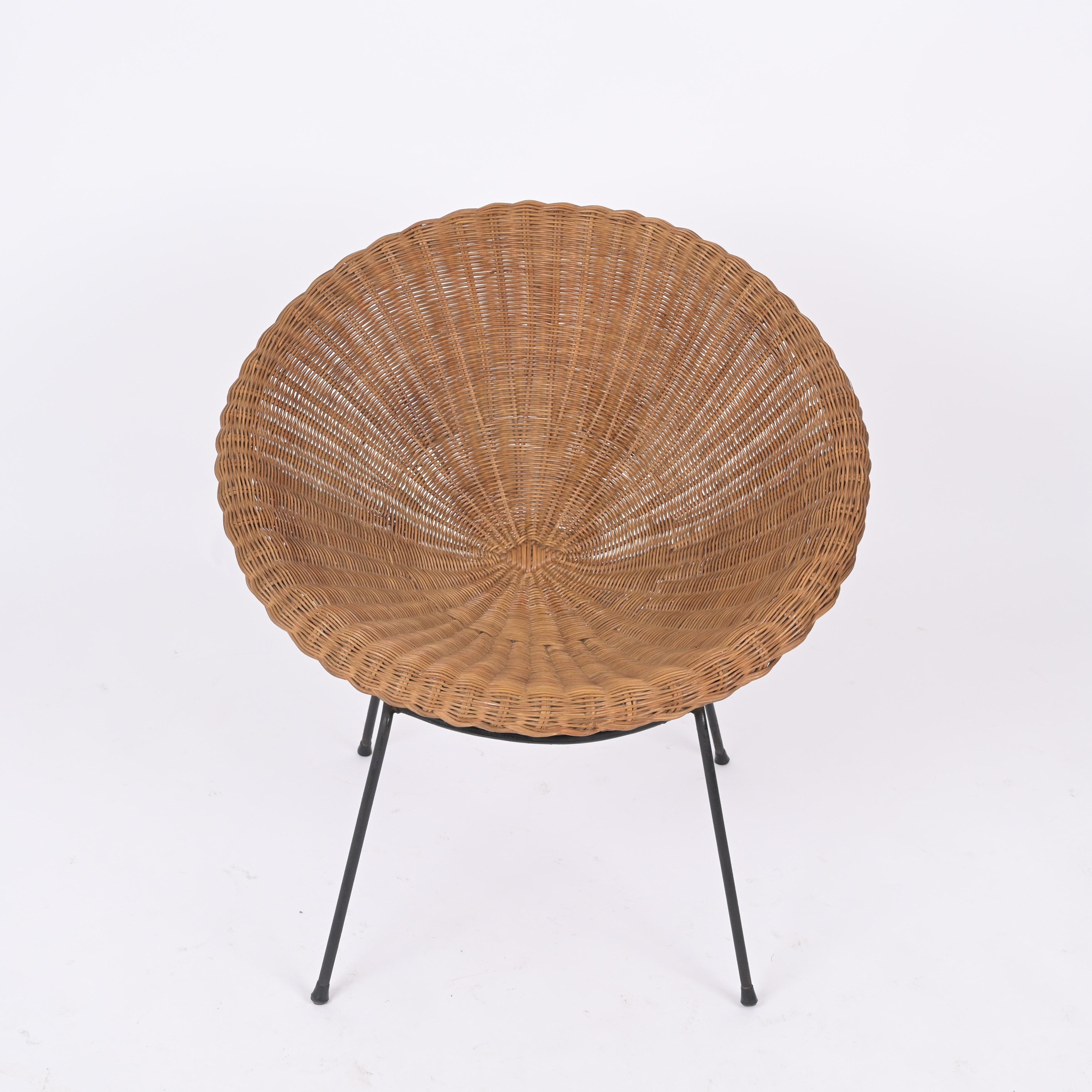 Mid-Century Set, Chairs and Coffee Table in Rattan, Wicker and Iron, Italy 1950s For Sale 4
