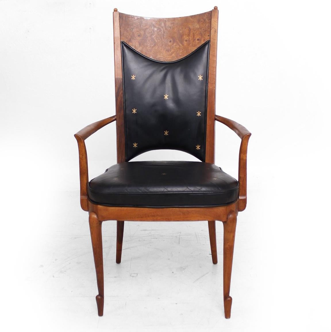Mid-Century Set  Four Dining Chairs Walnut and Leather Attributed to Heritage 4