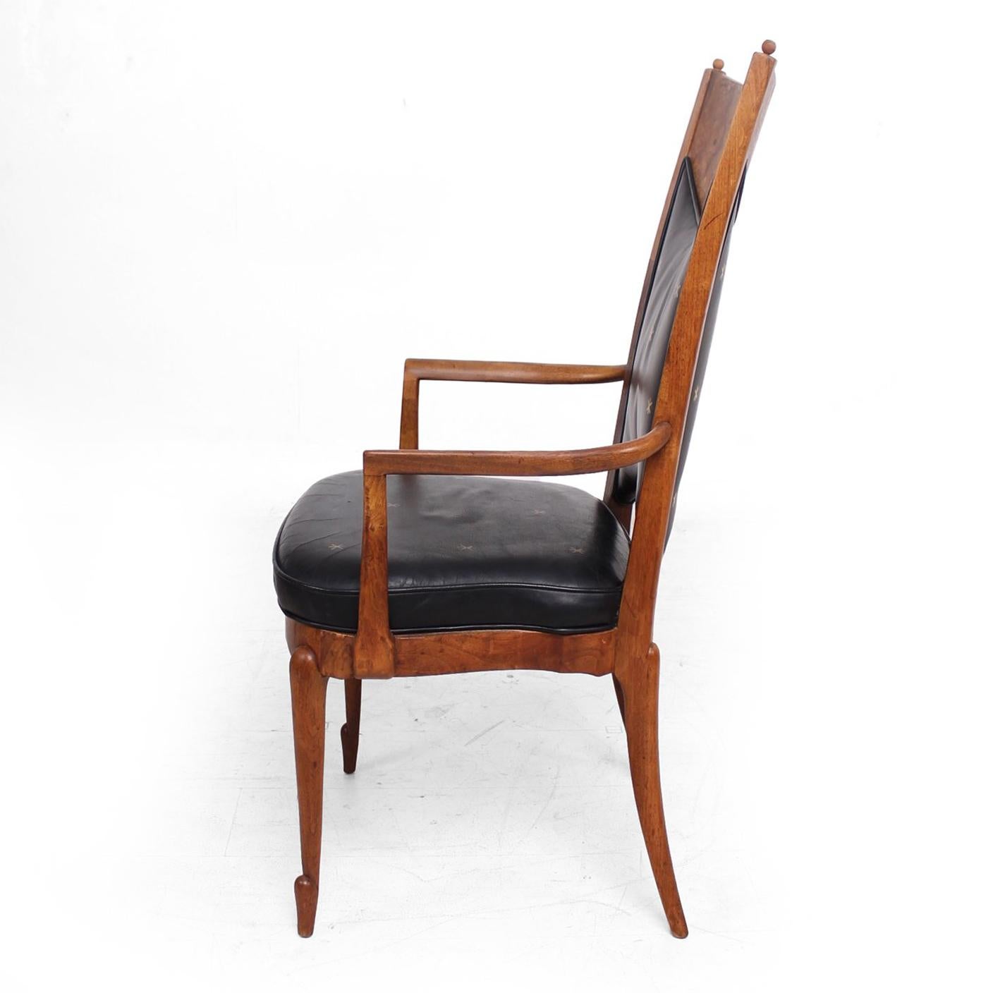 Mid-20th Century Mid-Century Set  Four Dining Chairs Walnut and Leather Attributed to Heritage