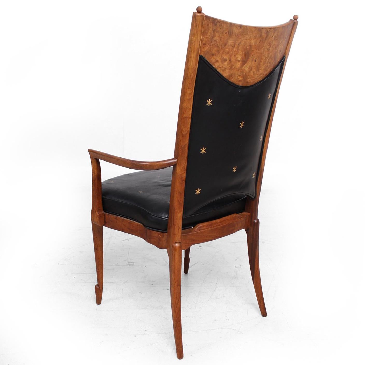 Mid-Century Set  Four Dining Chairs Walnut and Leather Attributed to Heritage 1
