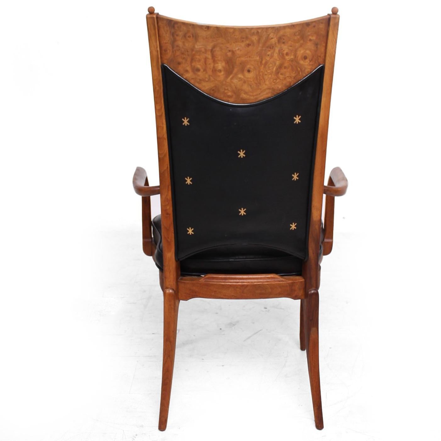 Mid-Century Set  Four Dining Chairs Walnut and Leather Attributed to Heritage 2