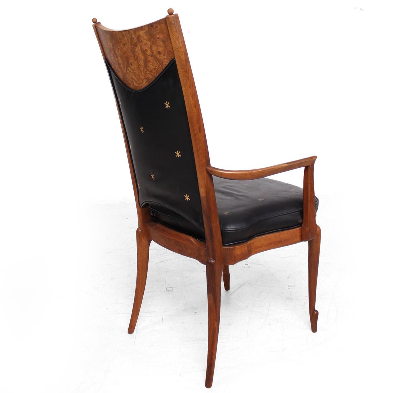 Mid-Century Set  Four Dining Chairs Walnut and Leather Attributed to Heritage 3