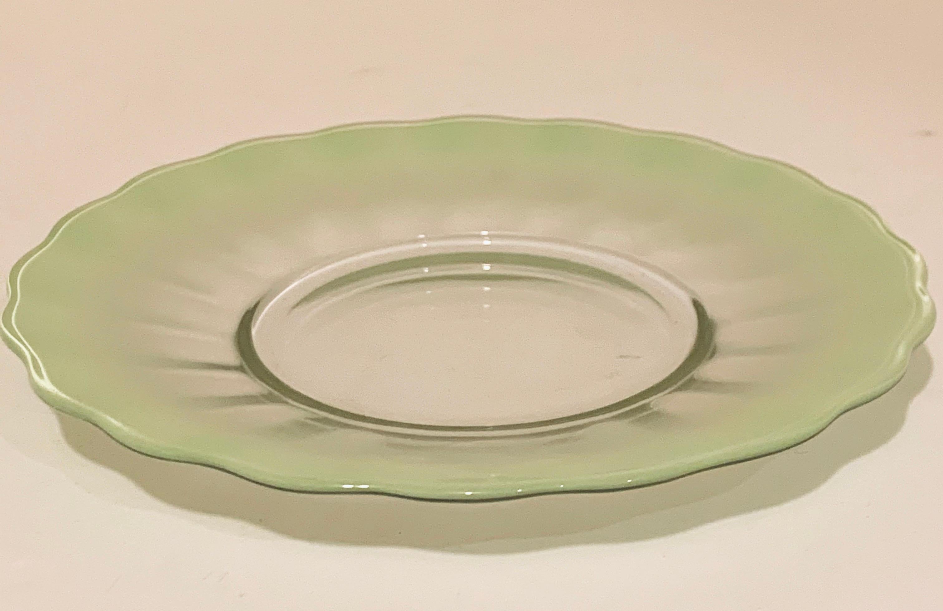 Stunning set of 10 matching art glass translucent plates with scalloped edges. The color is extraordinary.