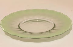 Midcentury Set of 10 Art Glass Green Translucent Plates with Scalloped Edges