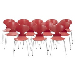 Mid-Century Set of 12 Ant Chairs by Arne Jacobsen, in Red, for Fritz Hansen