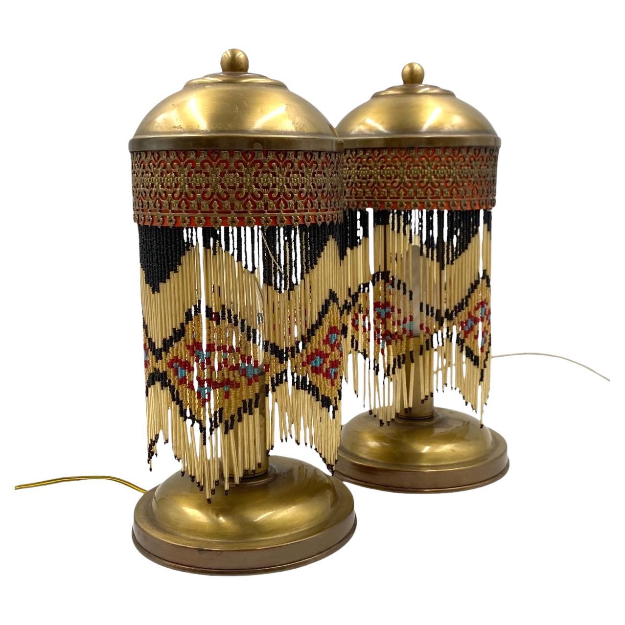 Mid-century set of 2 brass table lamps, Italy 1940s