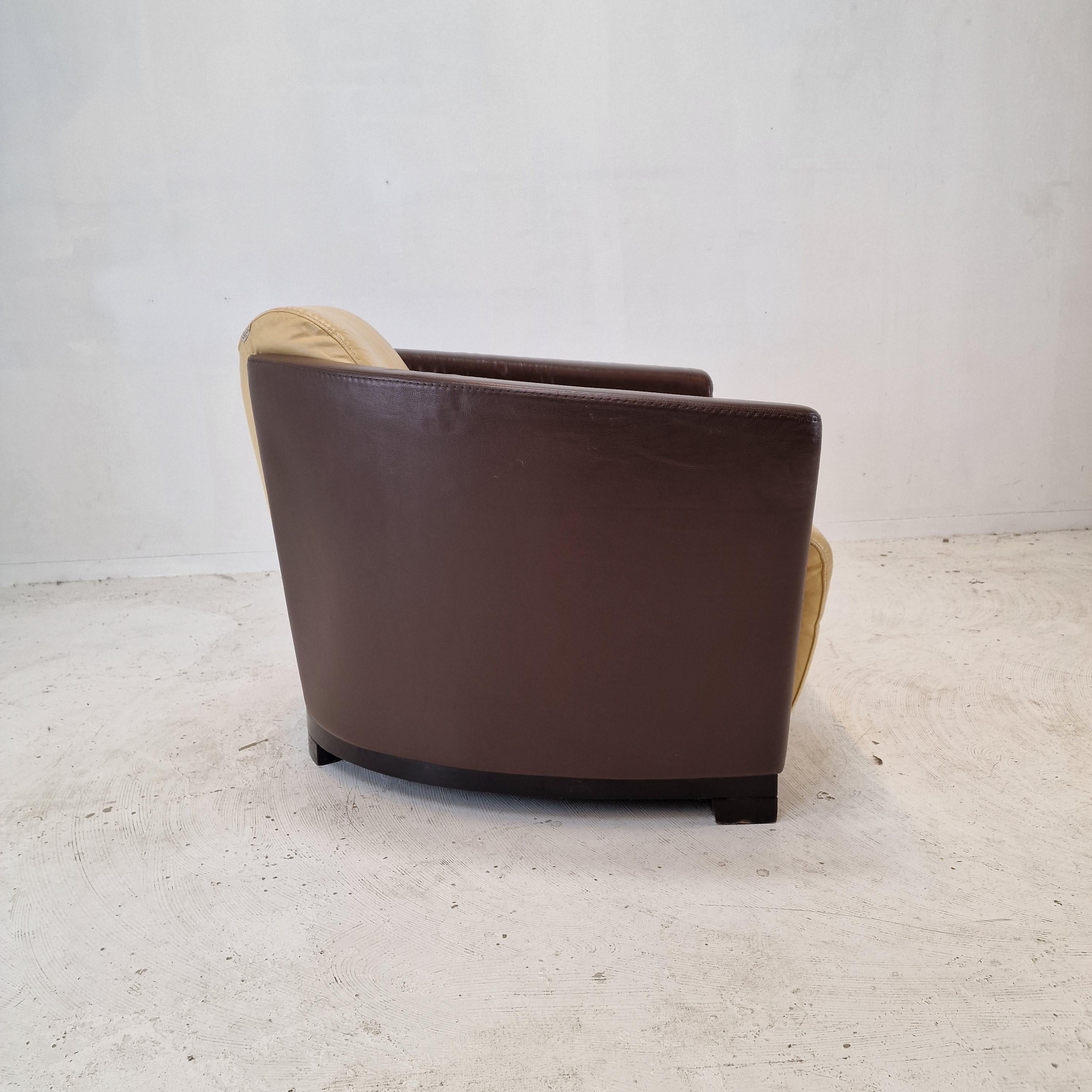 Leather Mid Century Set of 2 Calia Club or Lounge Chairs, Italy 1980's For Sale