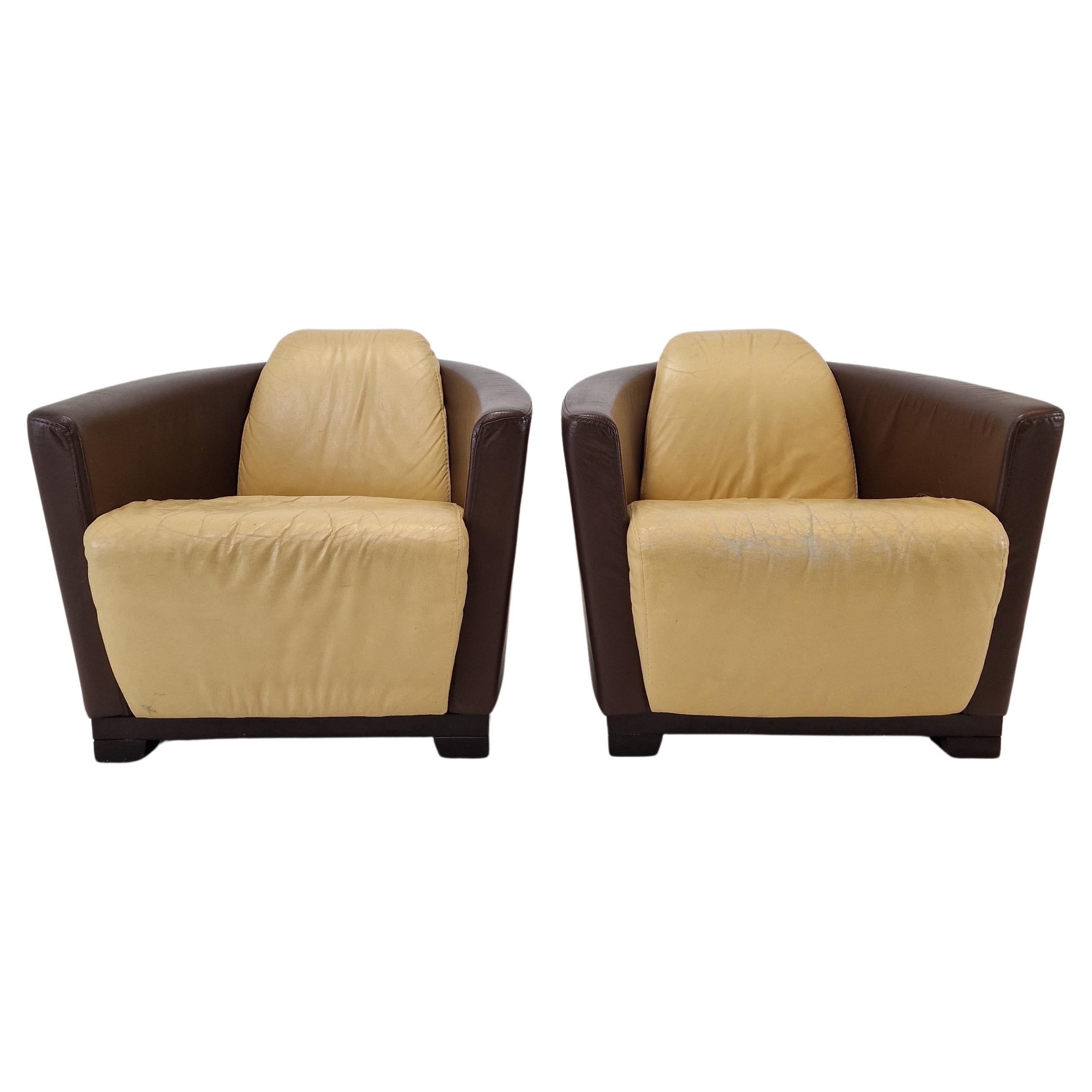 Mid Century Set of 2 Calia Club or Lounge Chairs, Italy 1980's For Sale