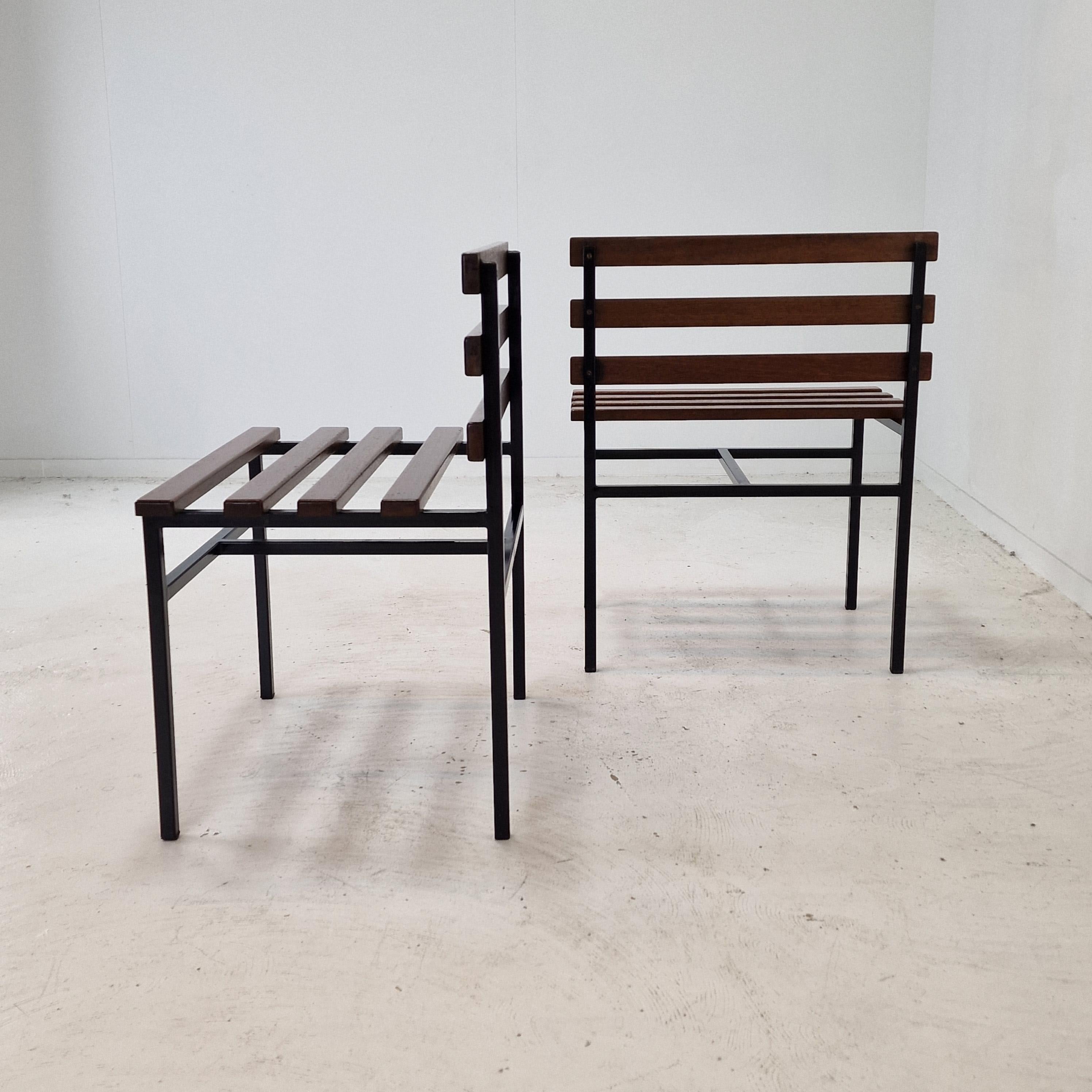 Midcentury Set of 2 Chairs or Benches in Teak, Italy, 1960s For Sale 3