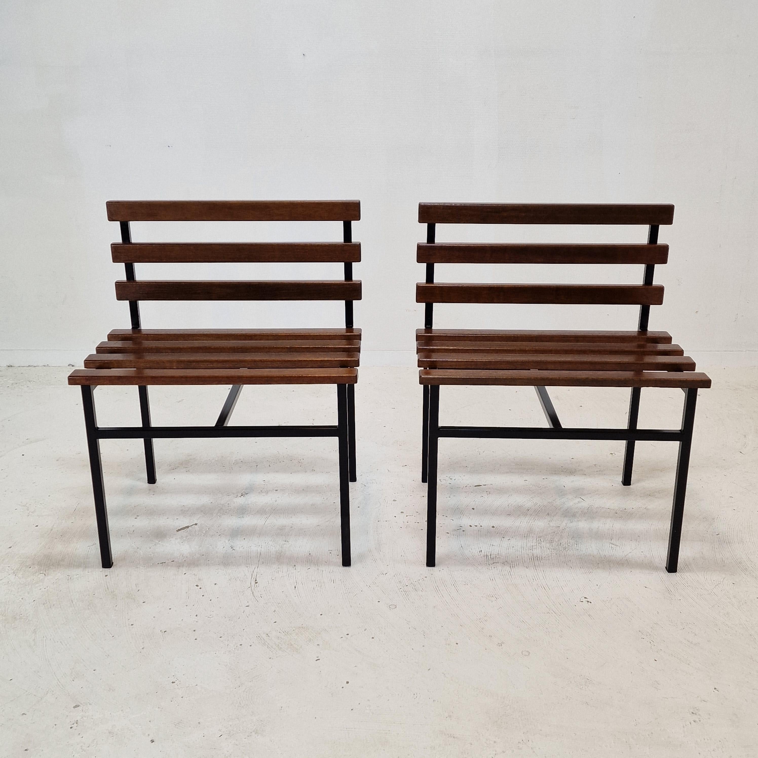 Mid-Century Modern Midcentury Set of 2 Chairs or Benches in Teak, Italy, 1960s For Sale