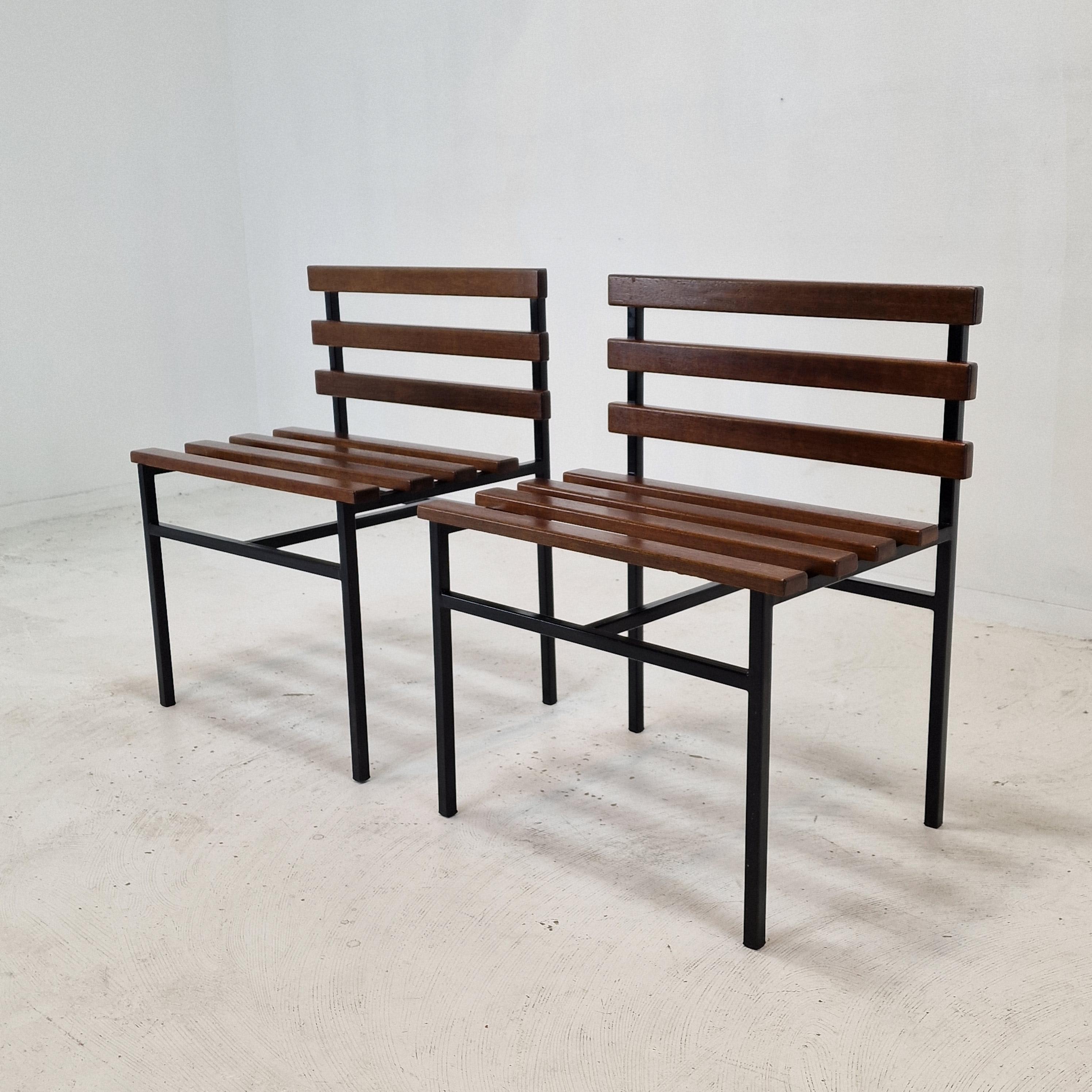 Italian Midcentury Set of 2 Chairs or Benches in Teak, Italy, 1960s For Sale