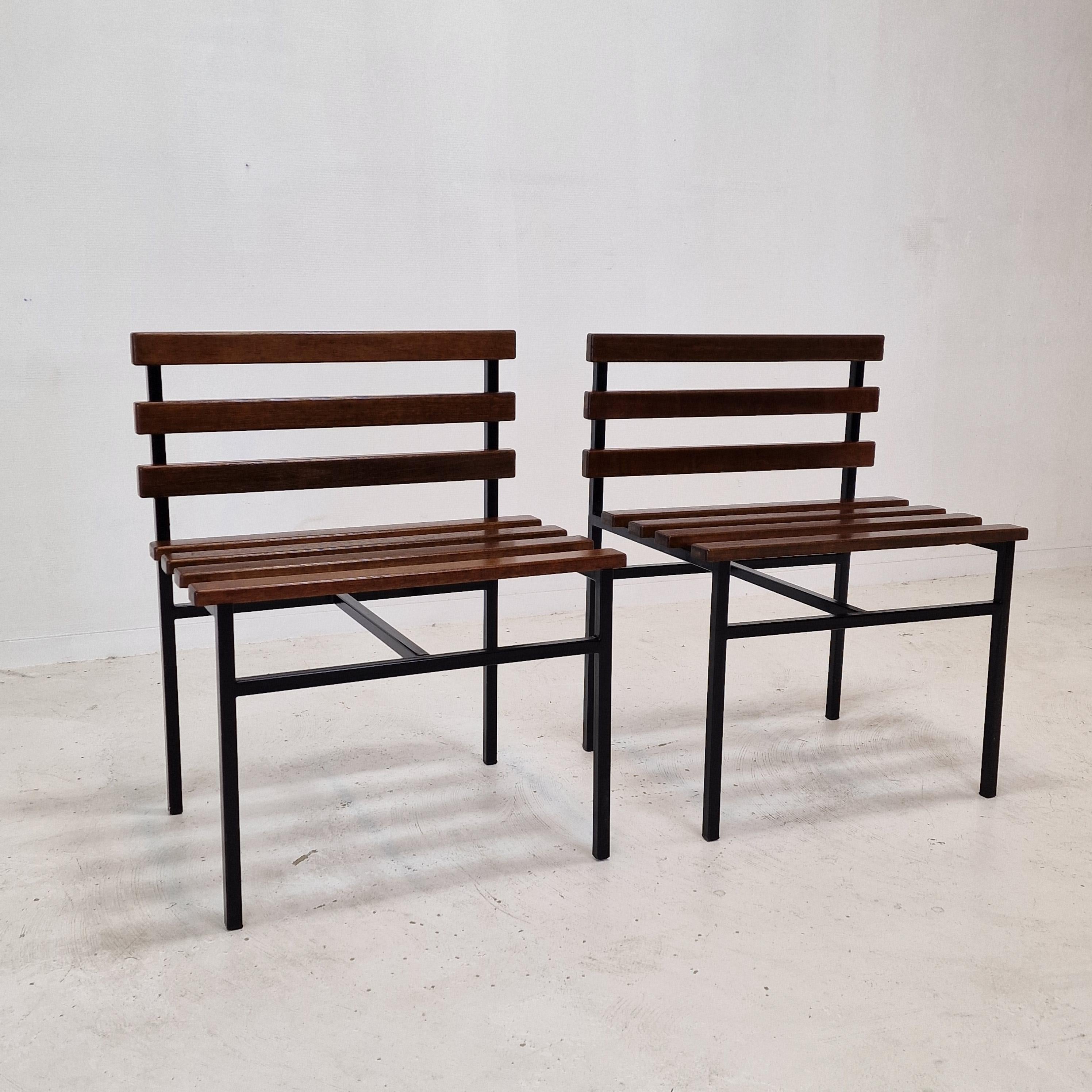 Midcentury Set of 2 Chairs or Benches in Teak, Italy, 1960s In Good Condition For Sale In Oud Beijerland, NL
