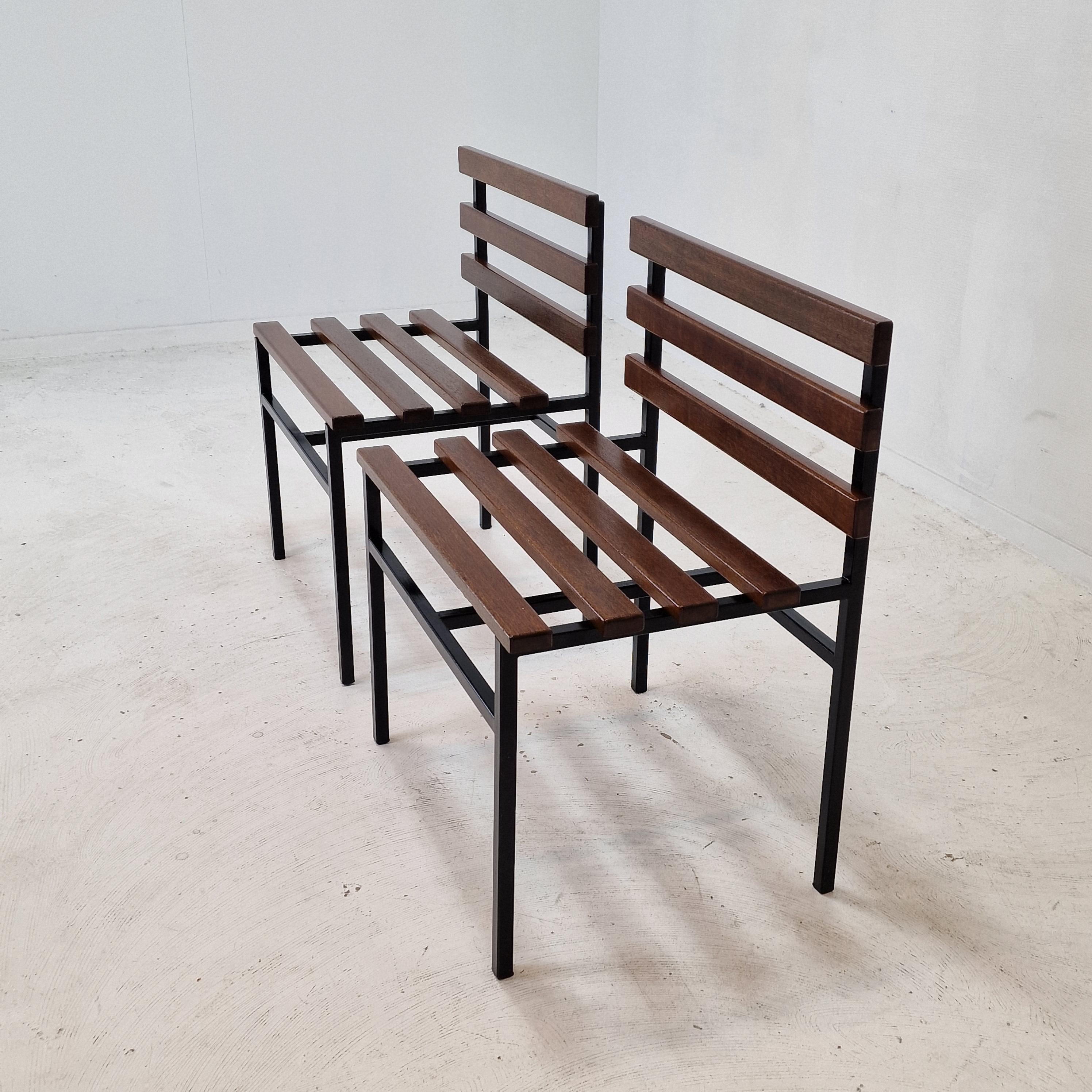 Wood Midcentury Set of 2 Chairs or Benches in Teak, Italy, 1960s For Sale