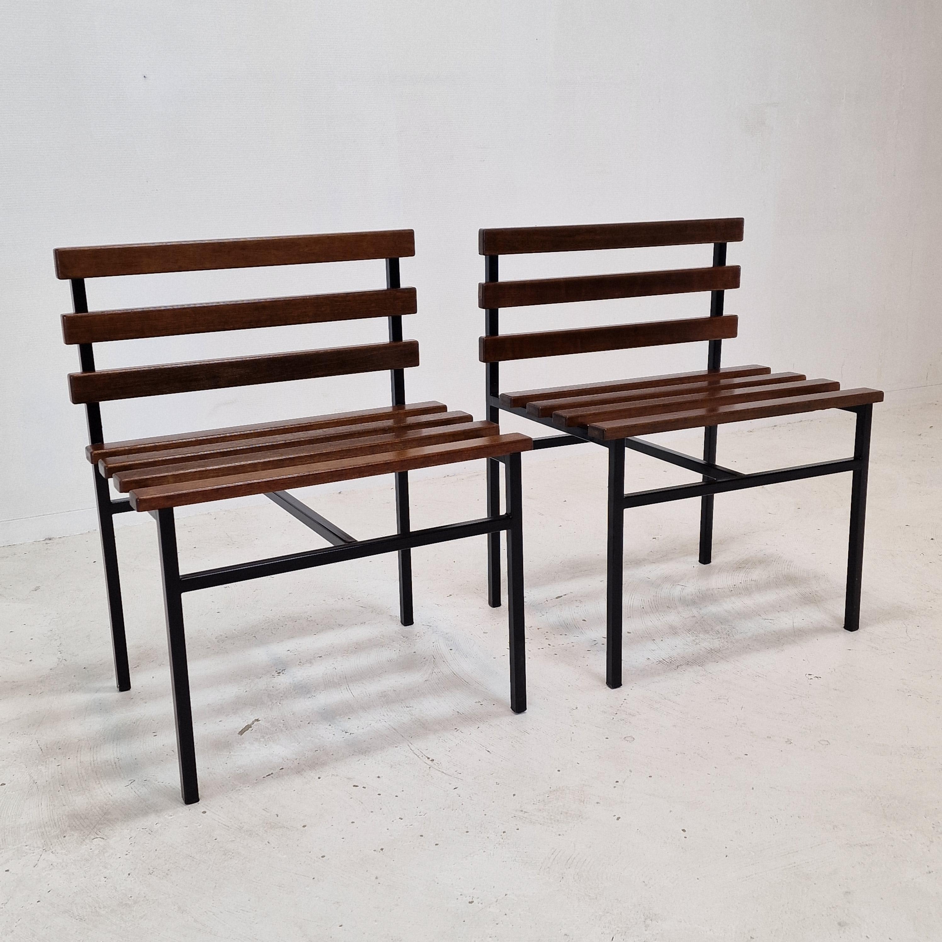 Midcentury Set of 2 Chairs or Benches in Teak, Italy, 1960s For Sale 1