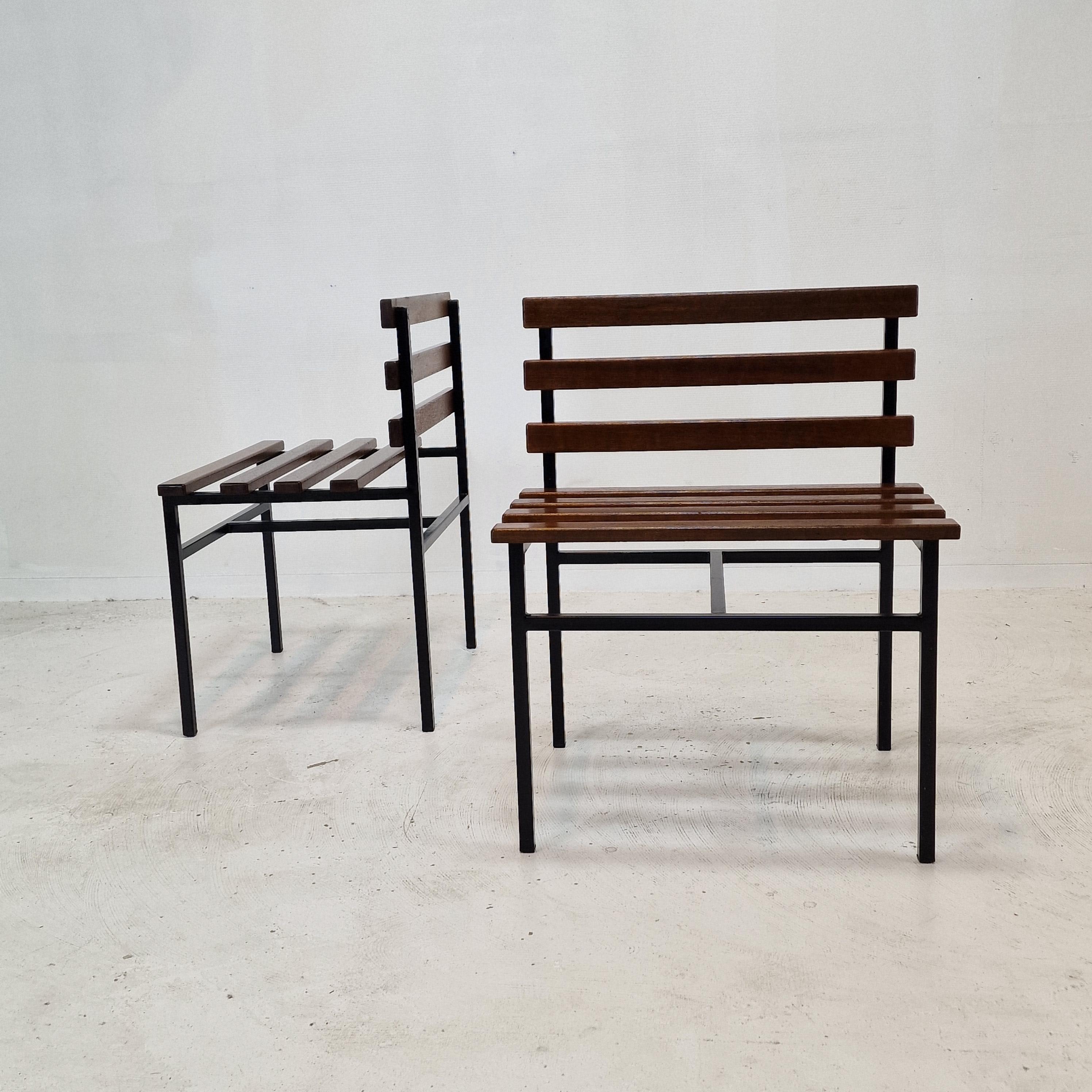 Midcentury Set of 2 Chairs or Benches in Teak, Italy, 1960s For Sale 2