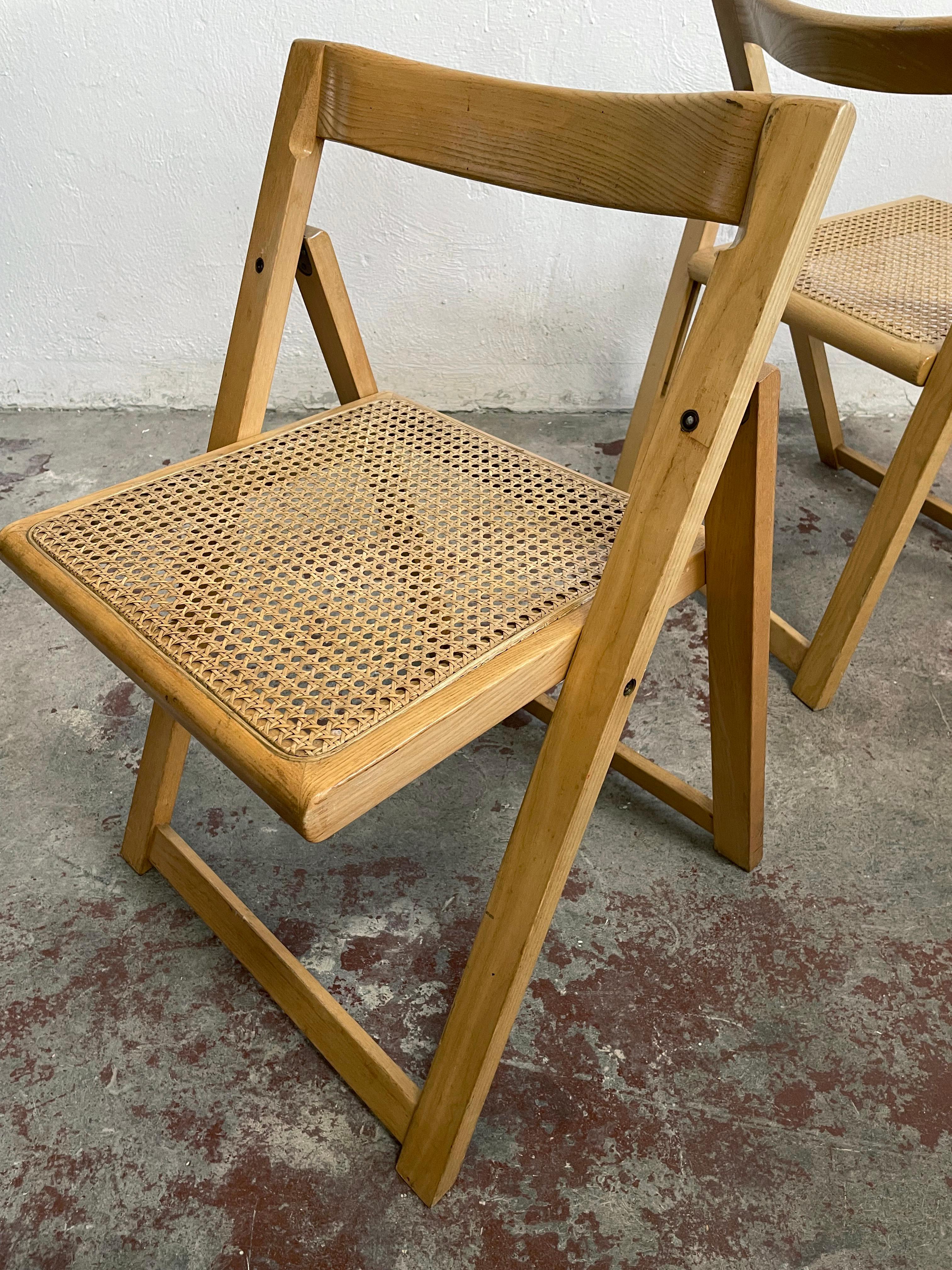 Mid Century Set of 2 Italian Caned Beech Folding Chairs, Aldo Jacober Style 6