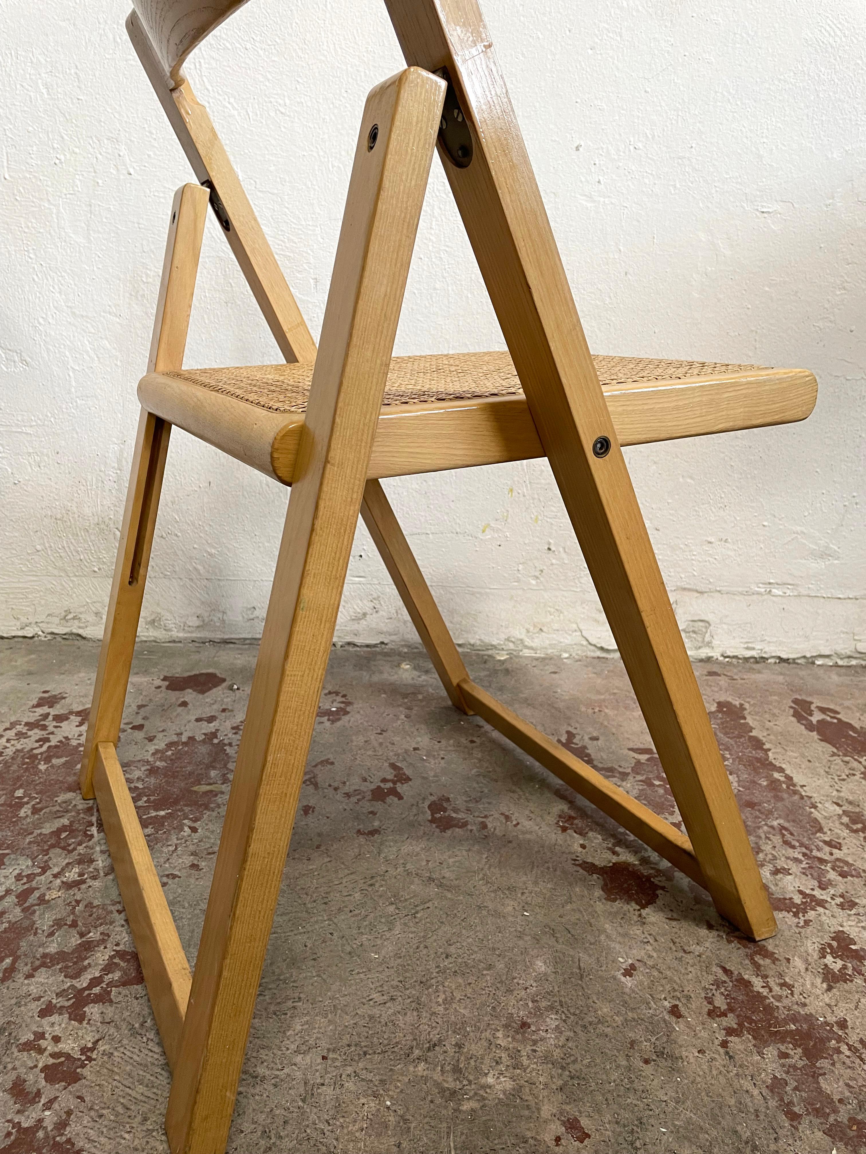 Mid Century Set of 2 Italian Caned Beech Folding Chairs, Aldo Jacober Style 7