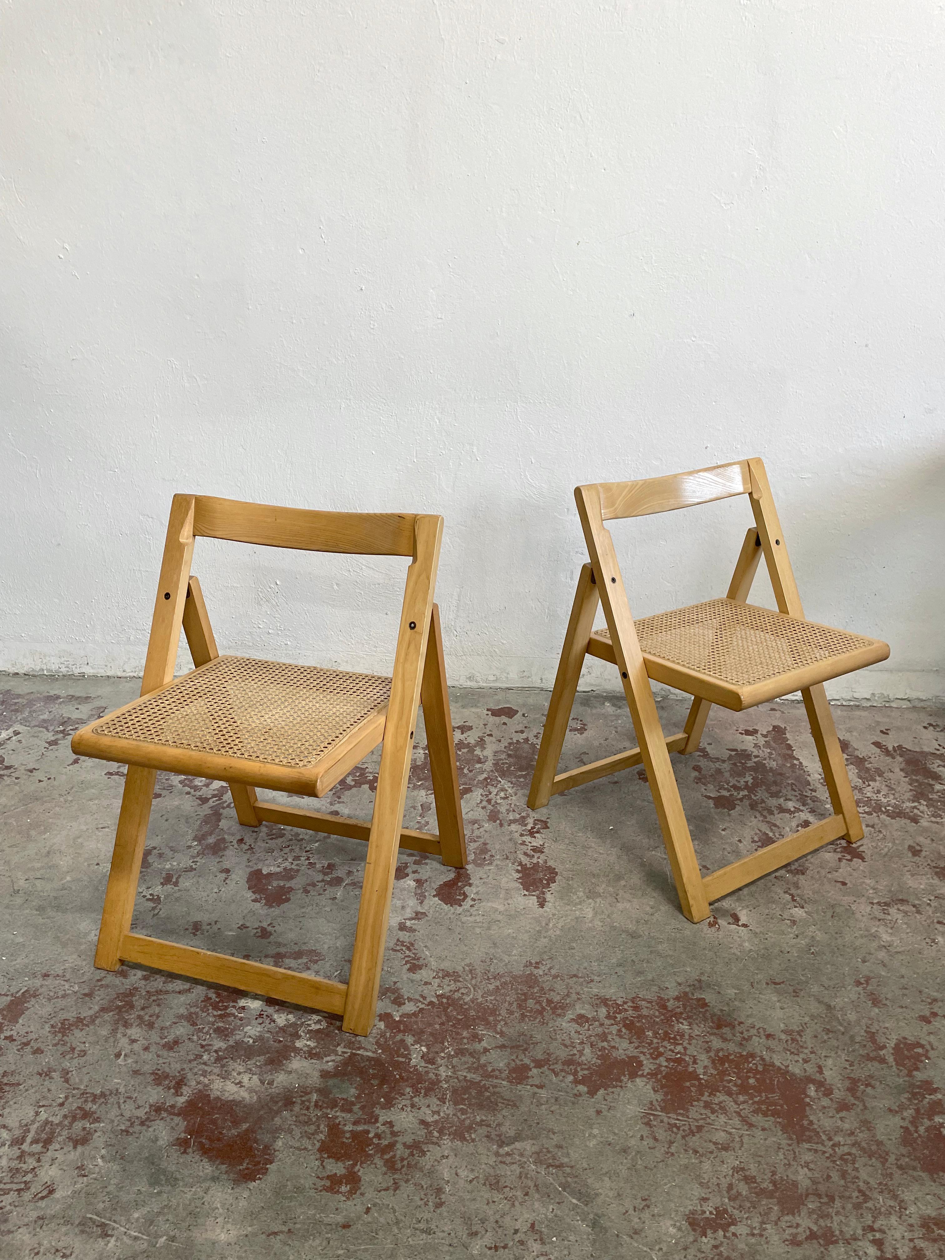 Mid-Century Modern Mid Century Set of 2 Italian Caned Beech Folding Chairs, Aldo Jacober Style