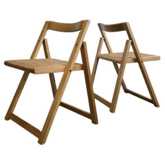 Mid Century Set of 2 Italian Caned Beech Folding Chairs, Aldo Jacober Style