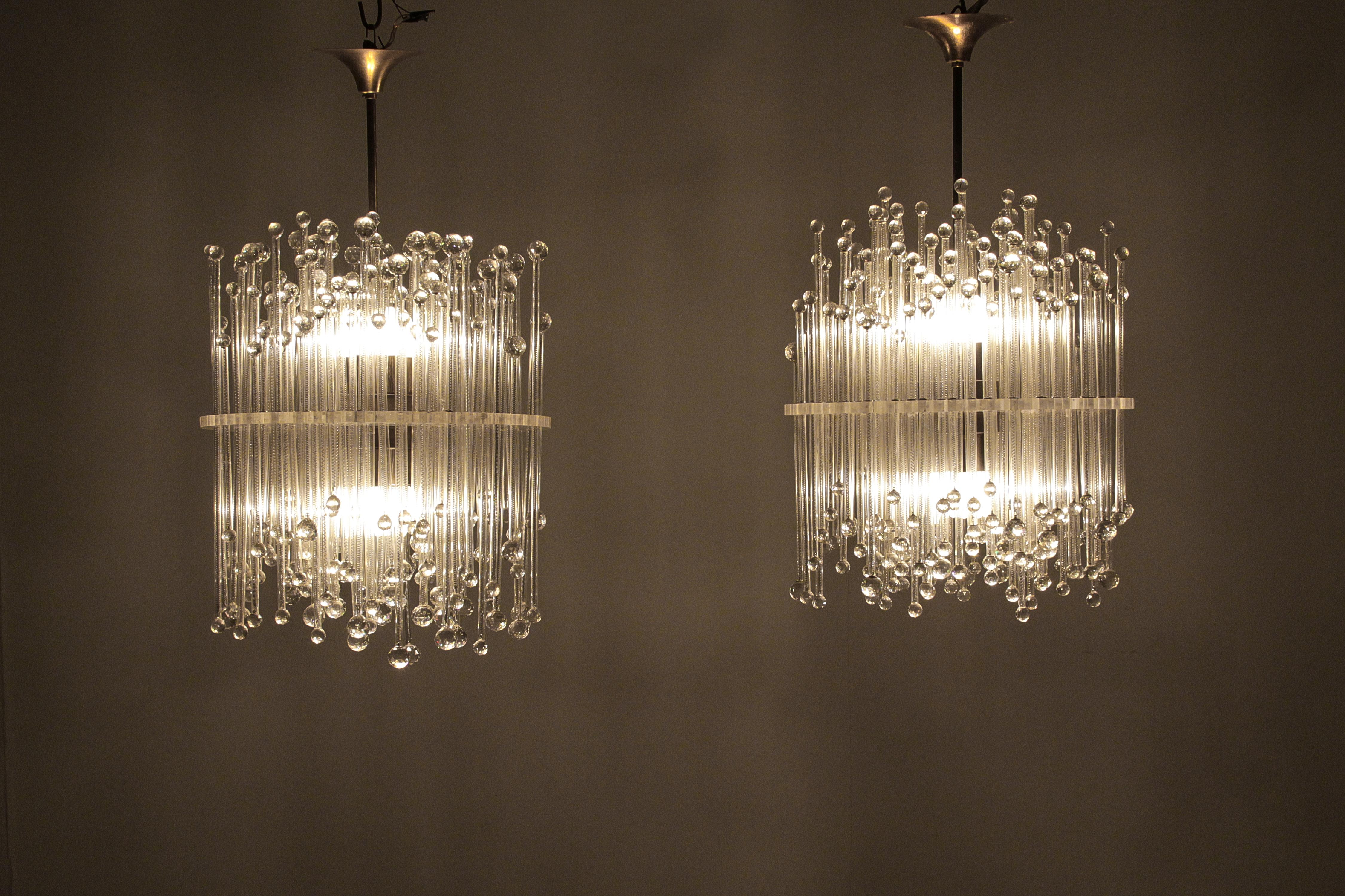 Mid-Century Modern Mid-Century Set of 2 Italian Production Crystal Glass and Plexi Chandelier 1960s