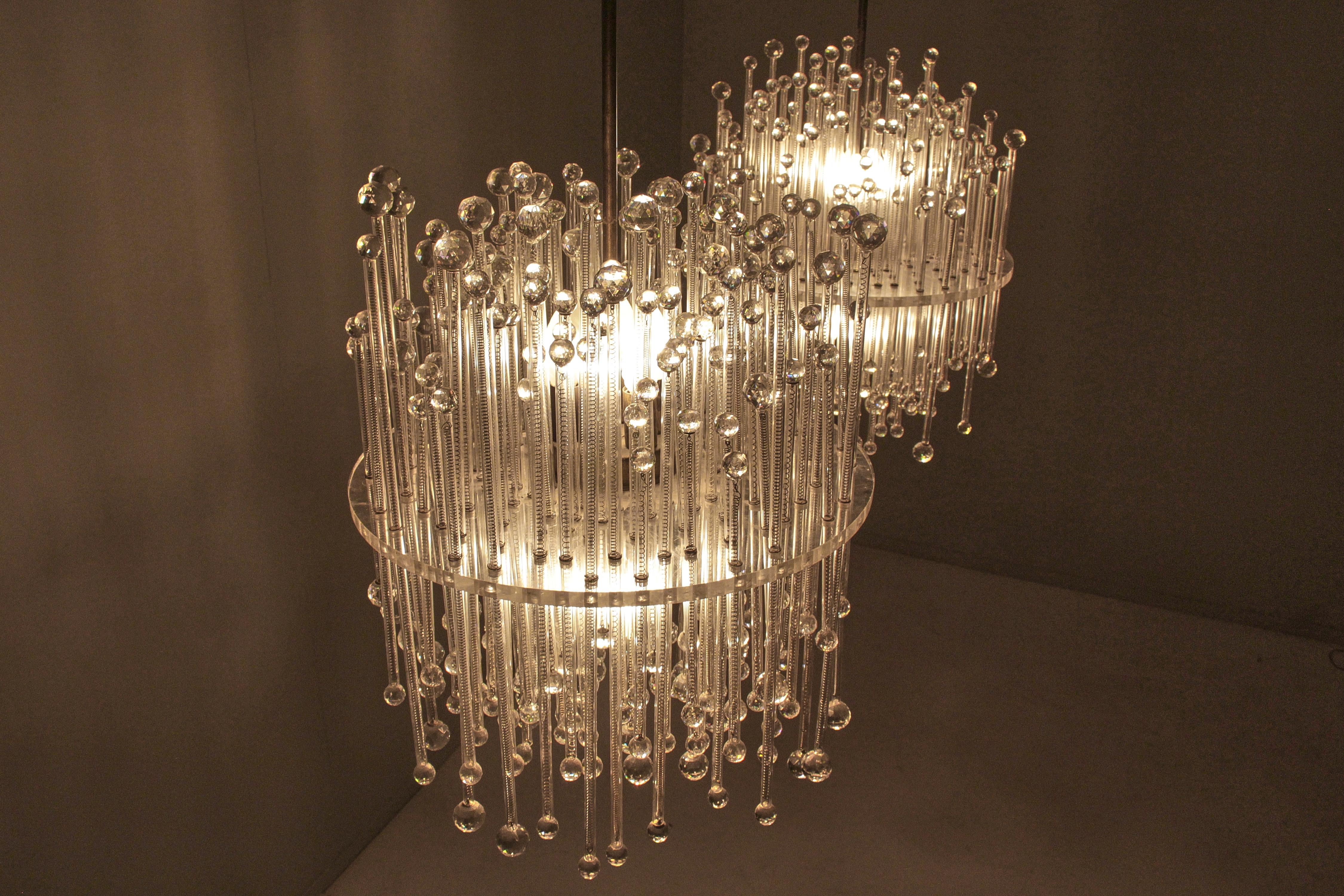 Mid-20th Century Mid-Century Set of 2 Italian Production Crystal Glass and Plexi Chandelier 1960s