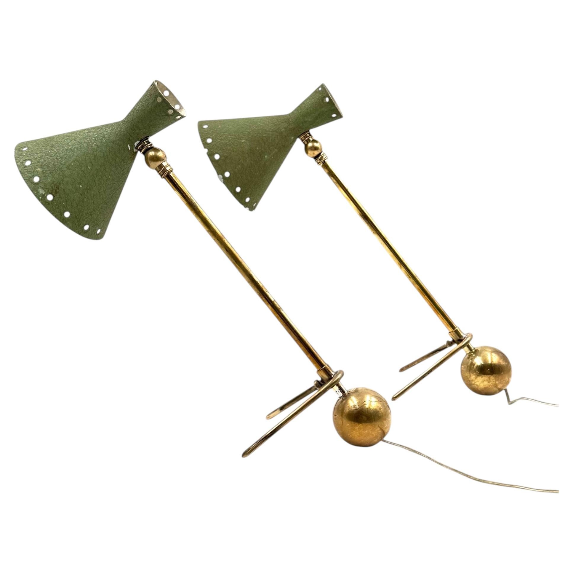 Mid-century set of 2 table lamps, attrib. to Stilnovo Milano Italy, 1950s