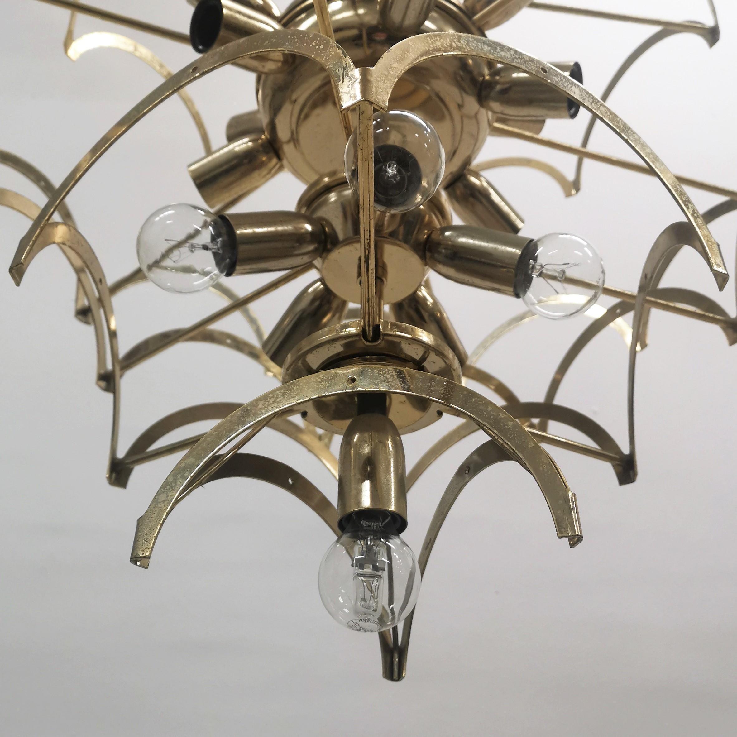 Mid-Century Set of 2 Vistosi Brass and Smoked Crystal Chandelier 1960s Italy 6