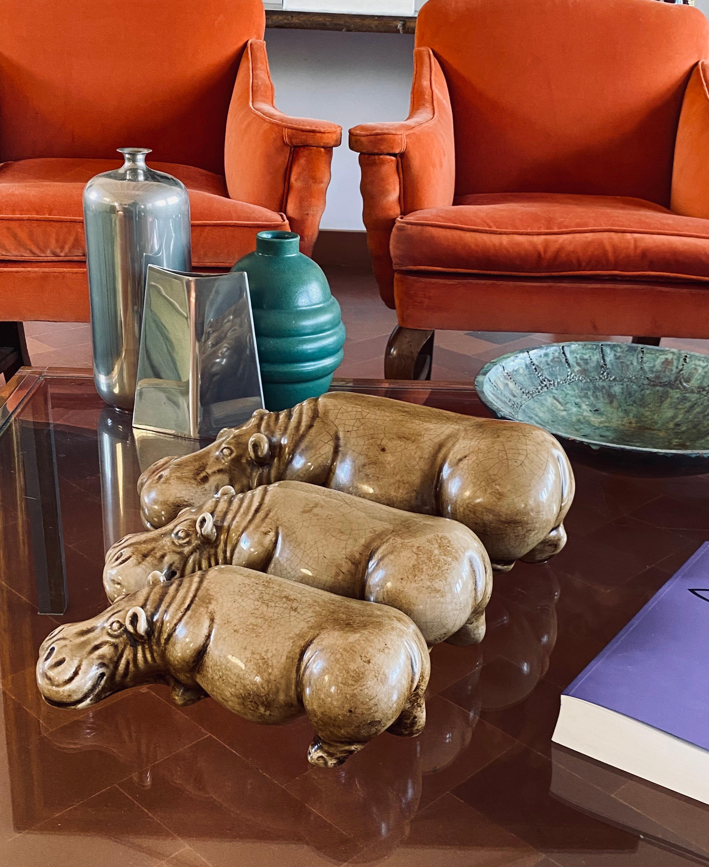 Mid-century Set of 3 ceramic hippos, Zaccagnini Italy 1950s For Sale 3