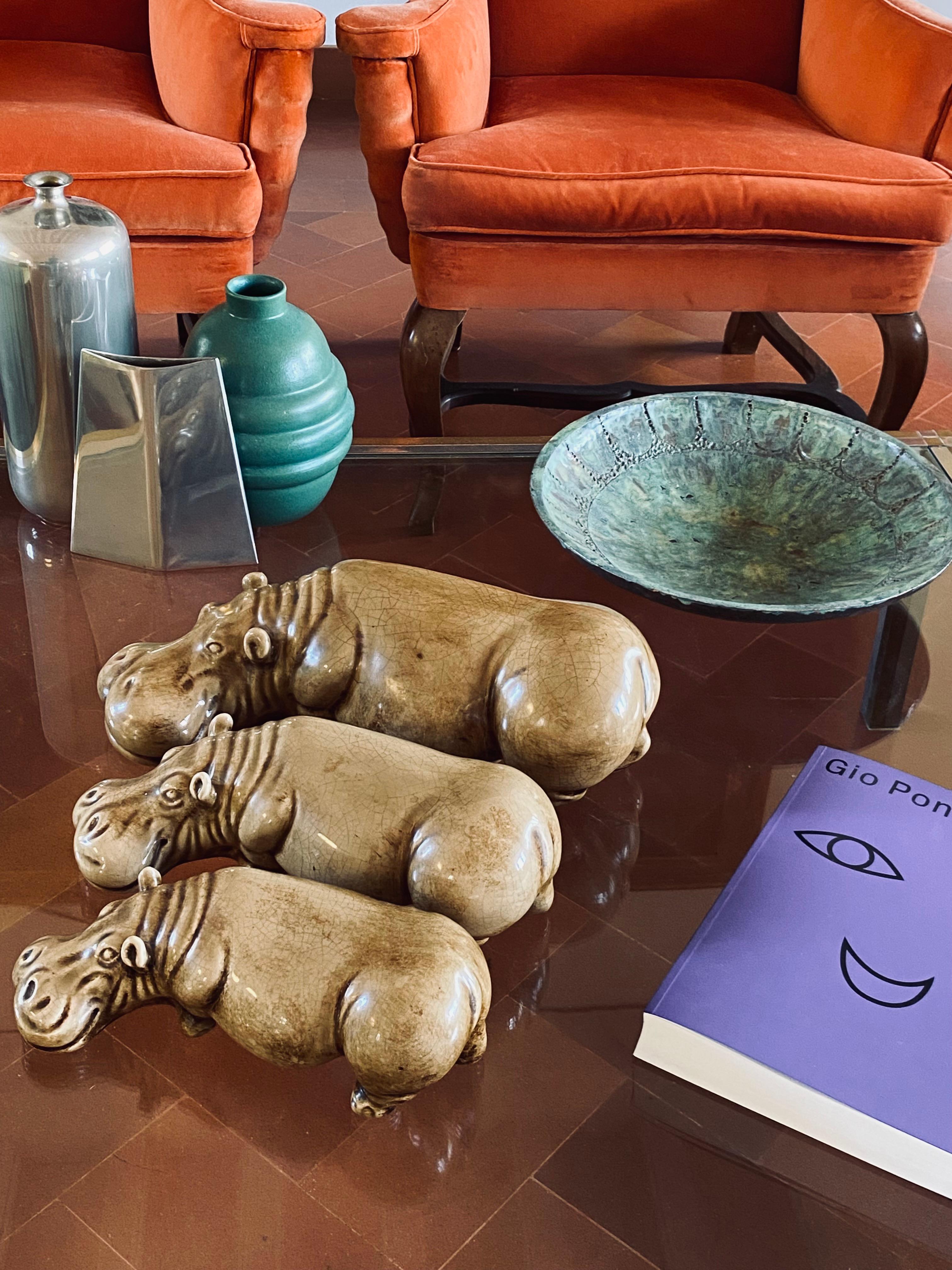 Mid-century Set of 3 ceramic hippos, Zaccagnini Italy 1950s For Sale 4