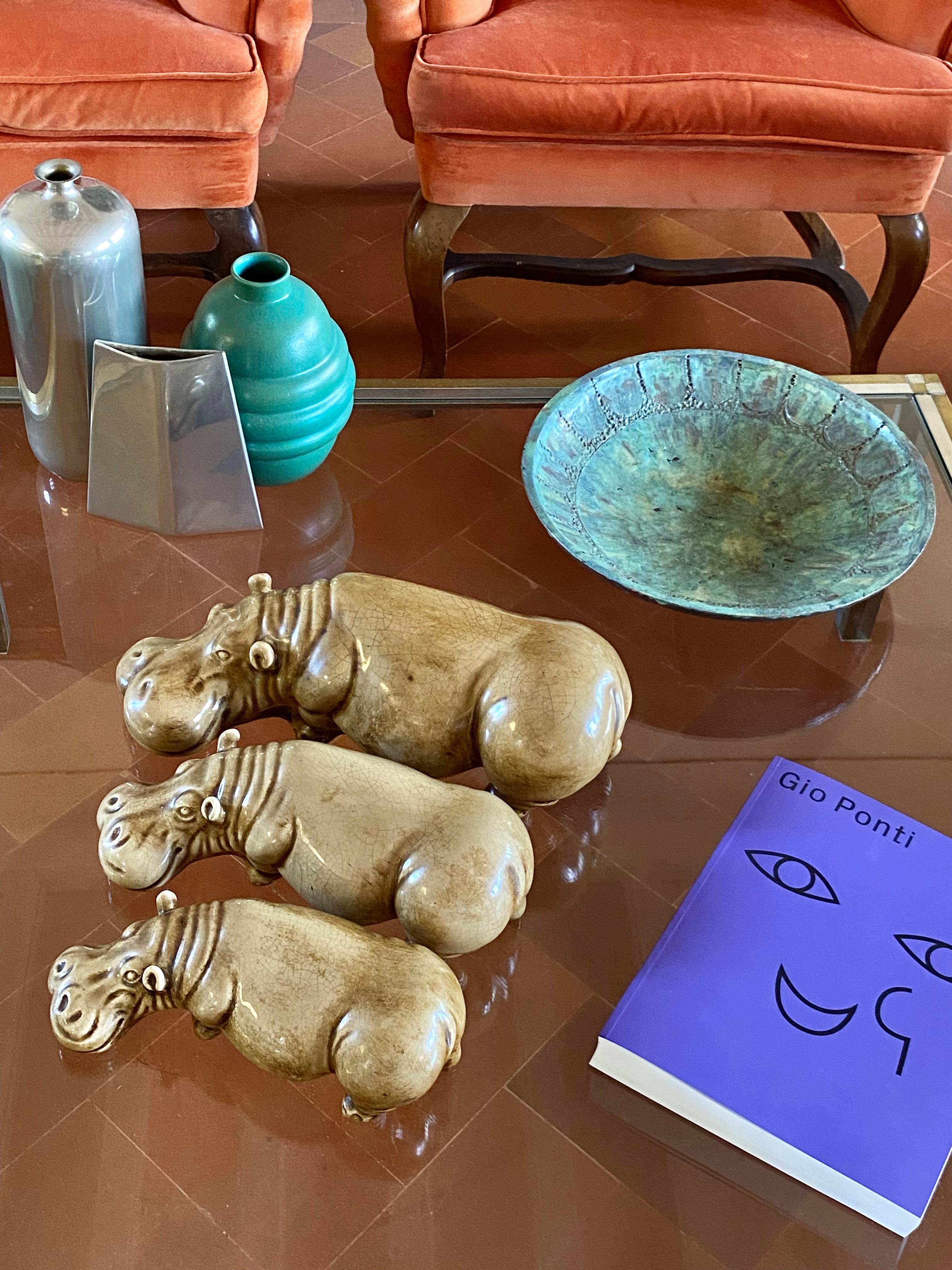Mid-century Set of 3 ceramic hippos, Zaccagnini Italy 1950s For Sale 5