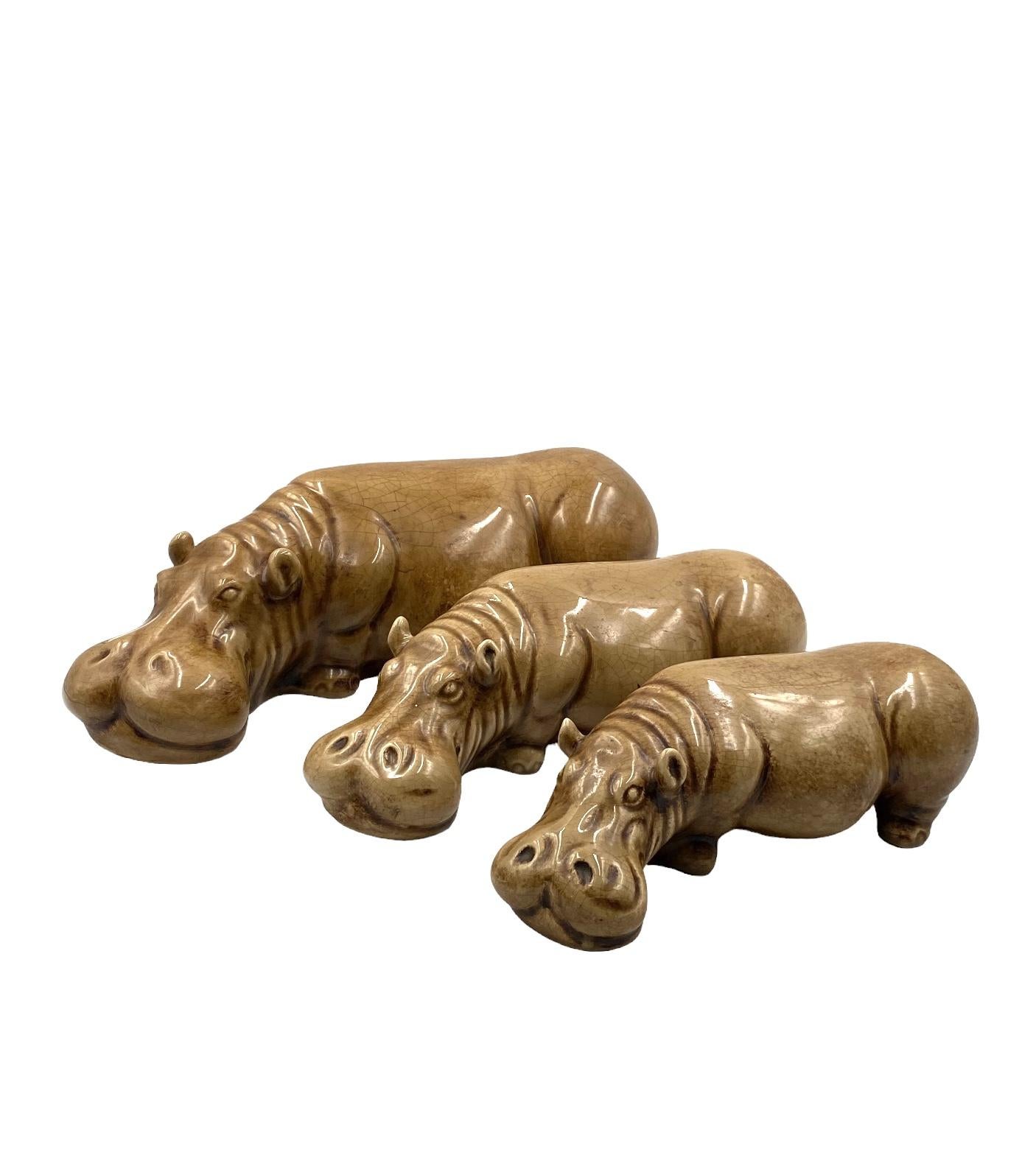 Mid-century Set of 3 ceramic hippos, Zaccagnini Italy 1950s For Sale 6