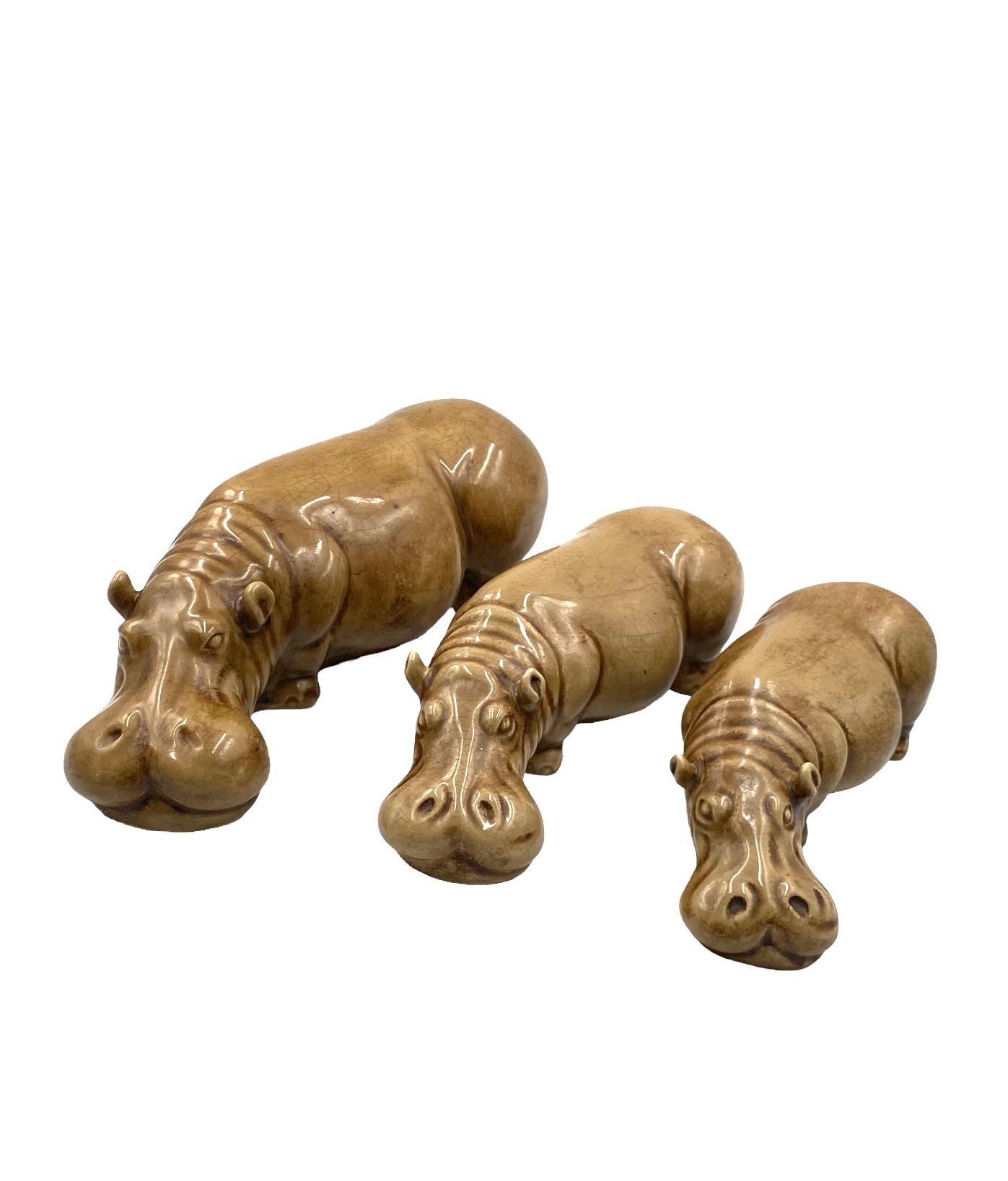 Mid-century Set of 3 ceramic hippos, Zaccagnini Italy 1950s For Sale 8