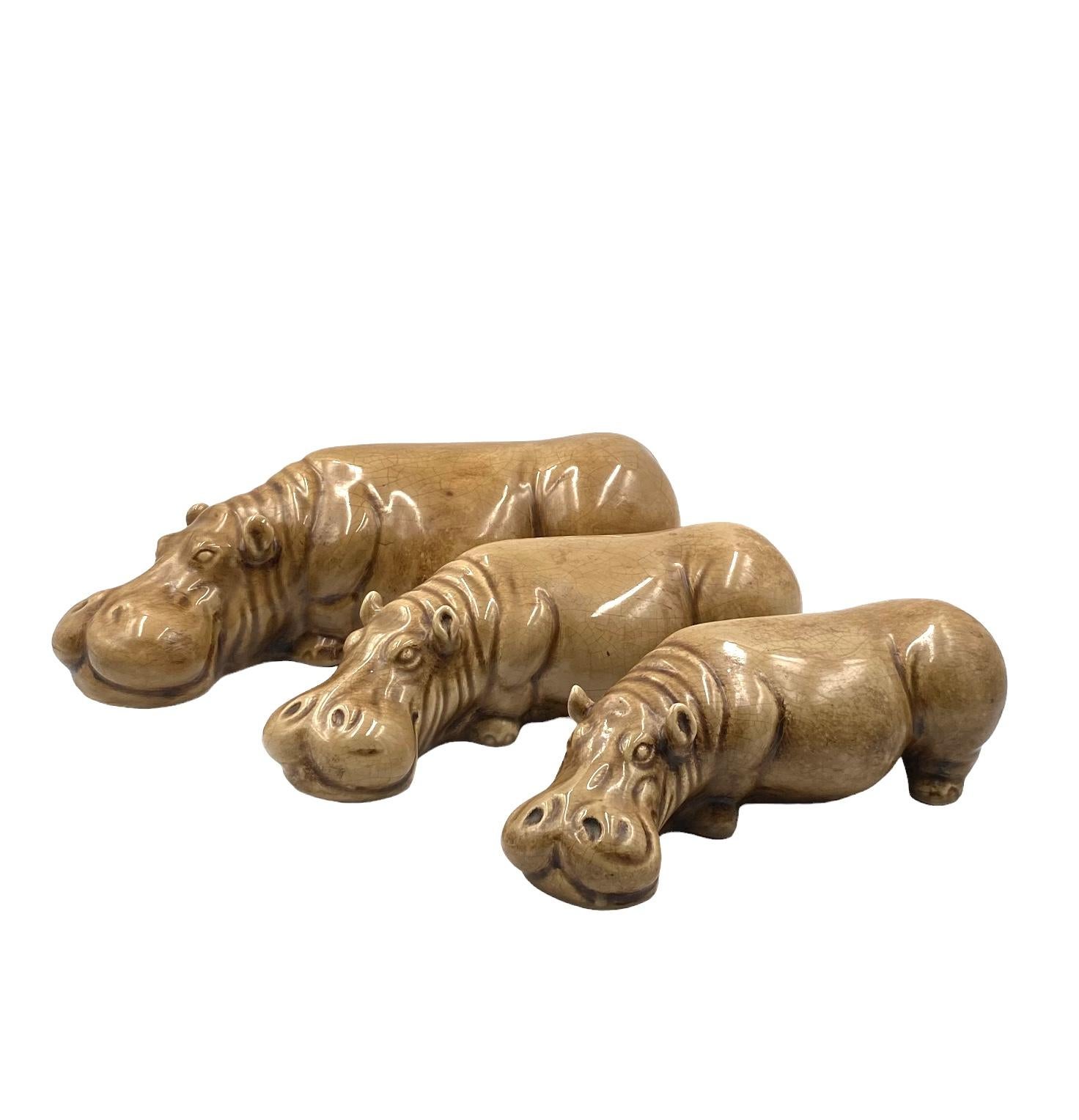 Mid-century Set of 3 ceramic hippos, Zaccagnini Italy 1950s For Sale 12
