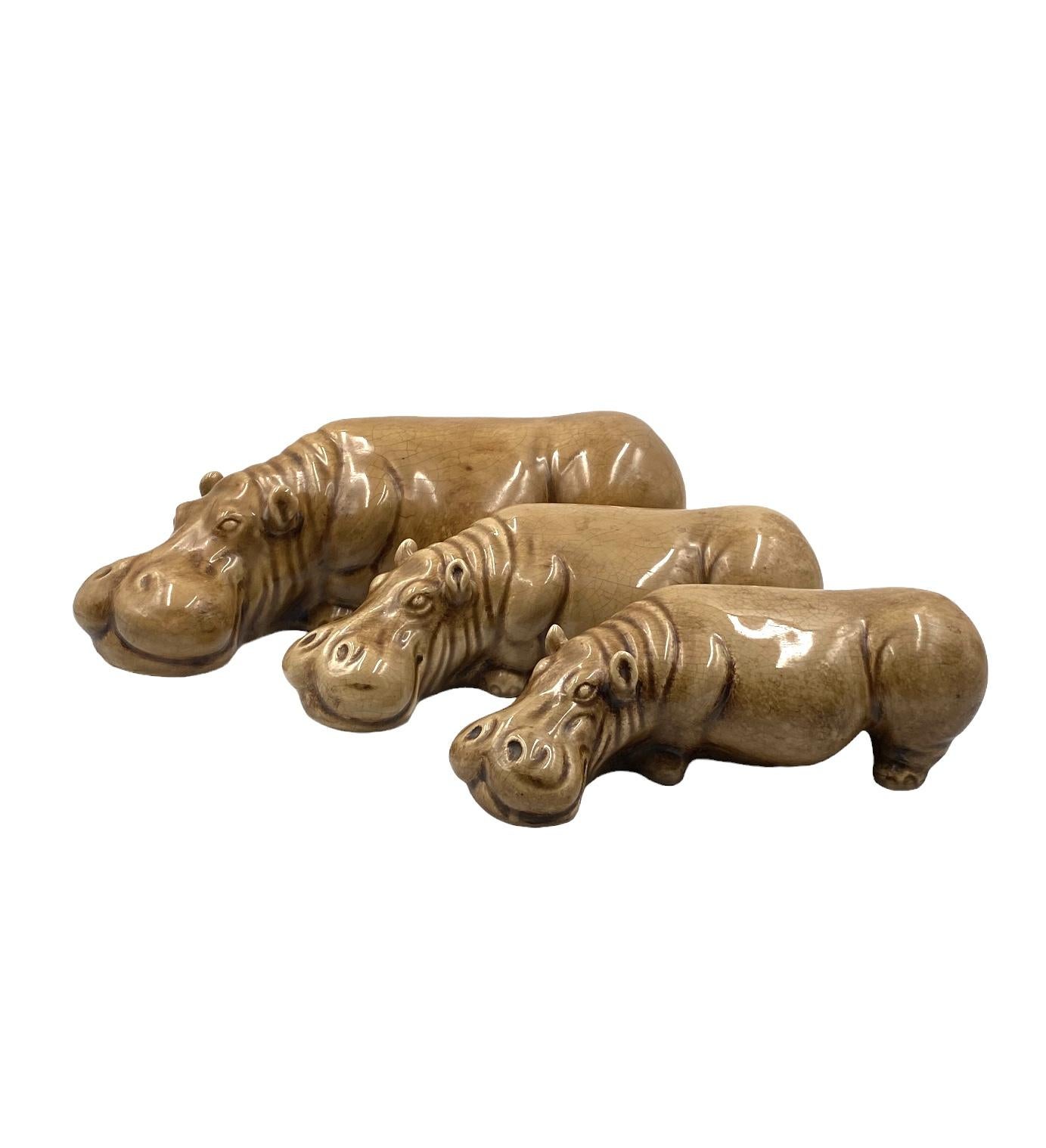 Mid-century Set of 3 ceramic hippos, Zaccagnini Italy 1950s For Sale 13